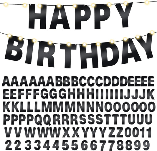 TaoBary 112 Pcs DIY Letter Kit Glitter Customizable Banner Letters Include 107 Letters and Numbers 3 Rope and 2 Needles for Birthday Halloween Christmas Wedding Valentine Party Decor(Bright Black)