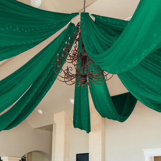 6 Panels Emerald Green Wedding Ceiling Drapes 5ftx10ft Ceiling Drapes Chiffon Fabric Arch Draping Sheer Curtains Soft Drapery Draping Wedding Ceiling Decorations for Party Ceremony Stage Swag
