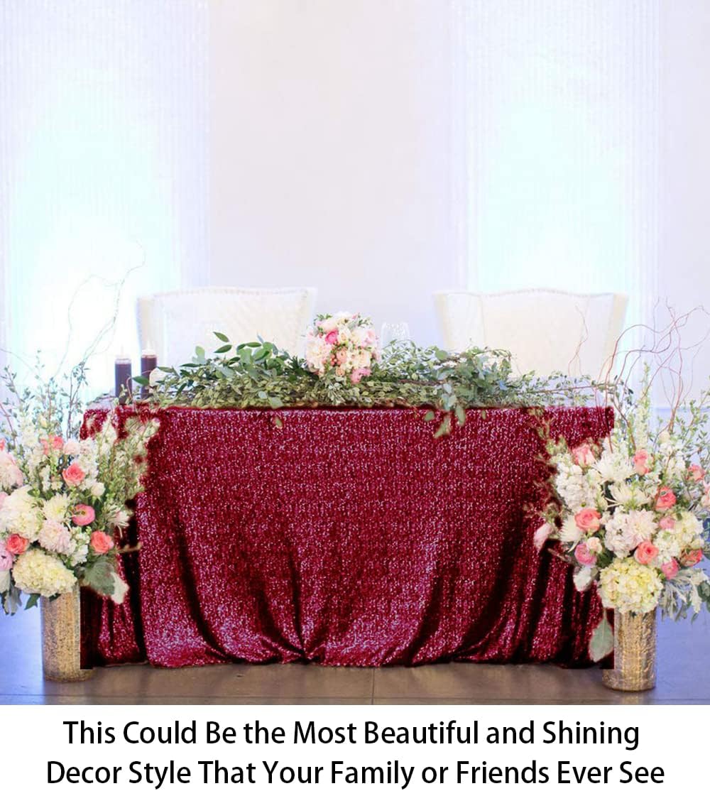ShinyBeauty Sequin Tablecloth Burgundy 72x72-Inch Square Tablecloth Sequin Table Cover Glitter Table Cloth 6ft for Parties Maroon Sparkly Linens for Wedding Bridal Shower Birthday Party