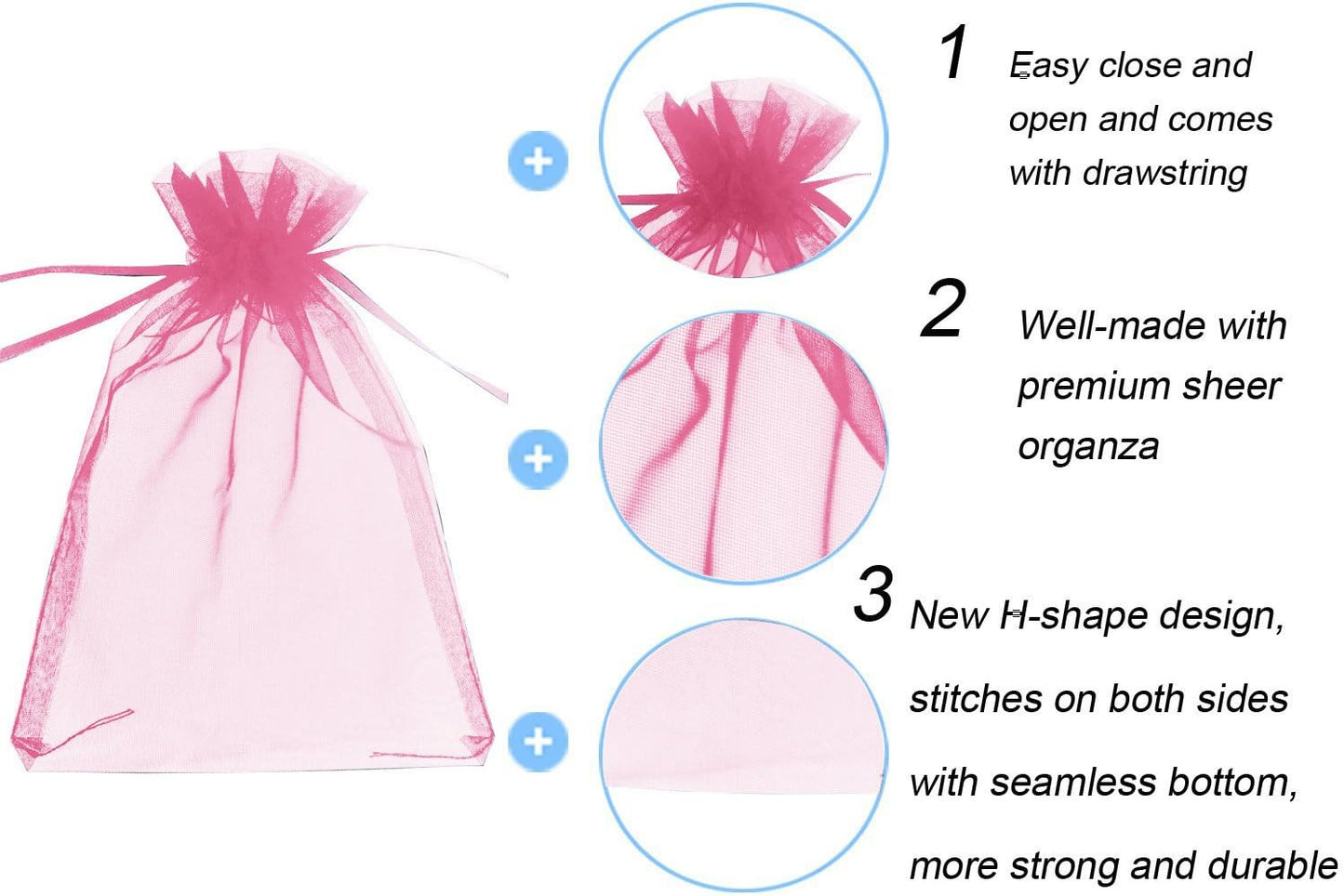 Wudygirl 100pcs Sheer Pink 5''X7 Organza Bags with Drawstring Jewelry Lipstick Pouches Baby Shower Party Wedding Favors Chocolate Candy Bags (Pink 5x7)