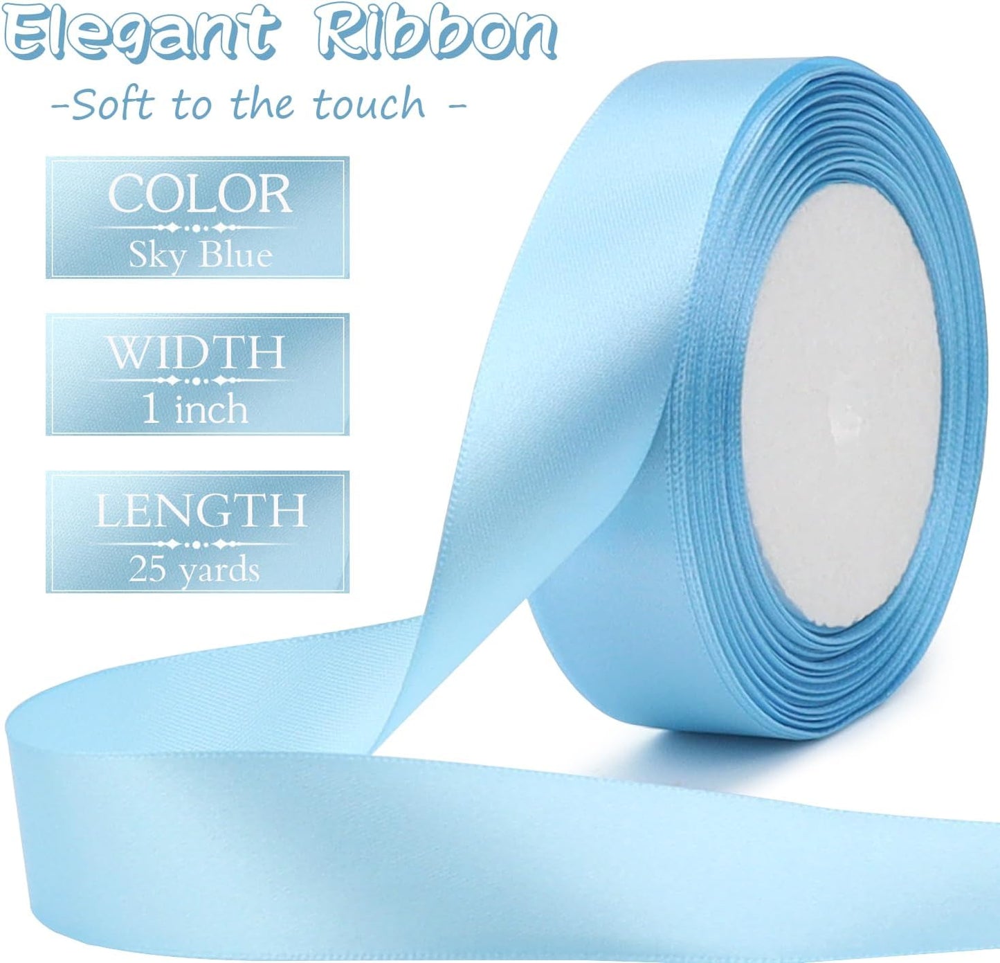 Sky blue Solid Satin Ribbon 1 Inch 25 Yards Solid Polyester Fabric Ribbon for Gift Wrapping Wedding Christmas Baby Shower Birthday Party Decoration Handmade Immortal Flower Craft