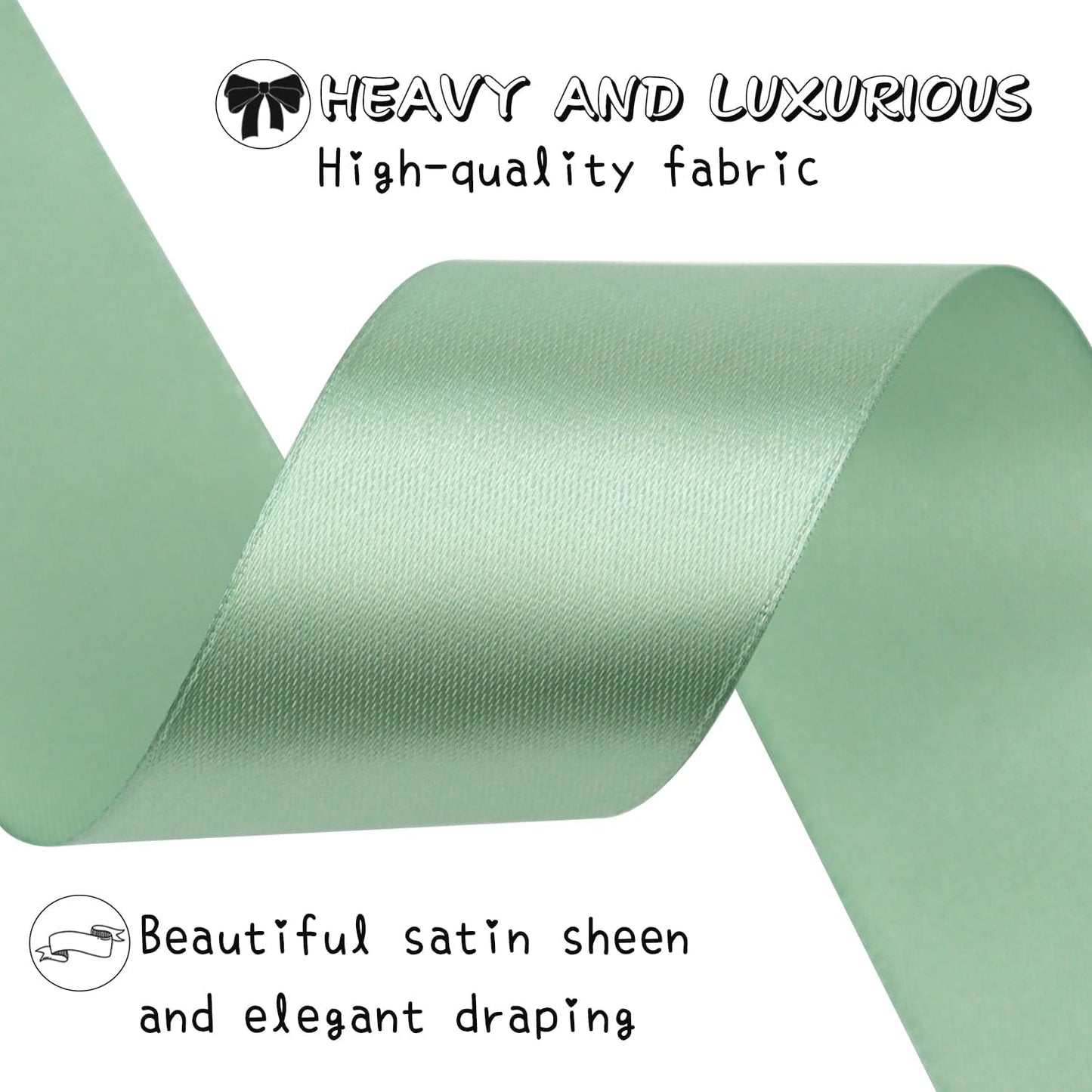 Sage Green Solid Satin Ribbon 1-1/2 Inch 50 Yards Solid Polyester Fabric Ribbon for Gift Wrapping Wedding Christmas Baby Shower Birthday Party Decoration Handmade Immortal Flower Craft