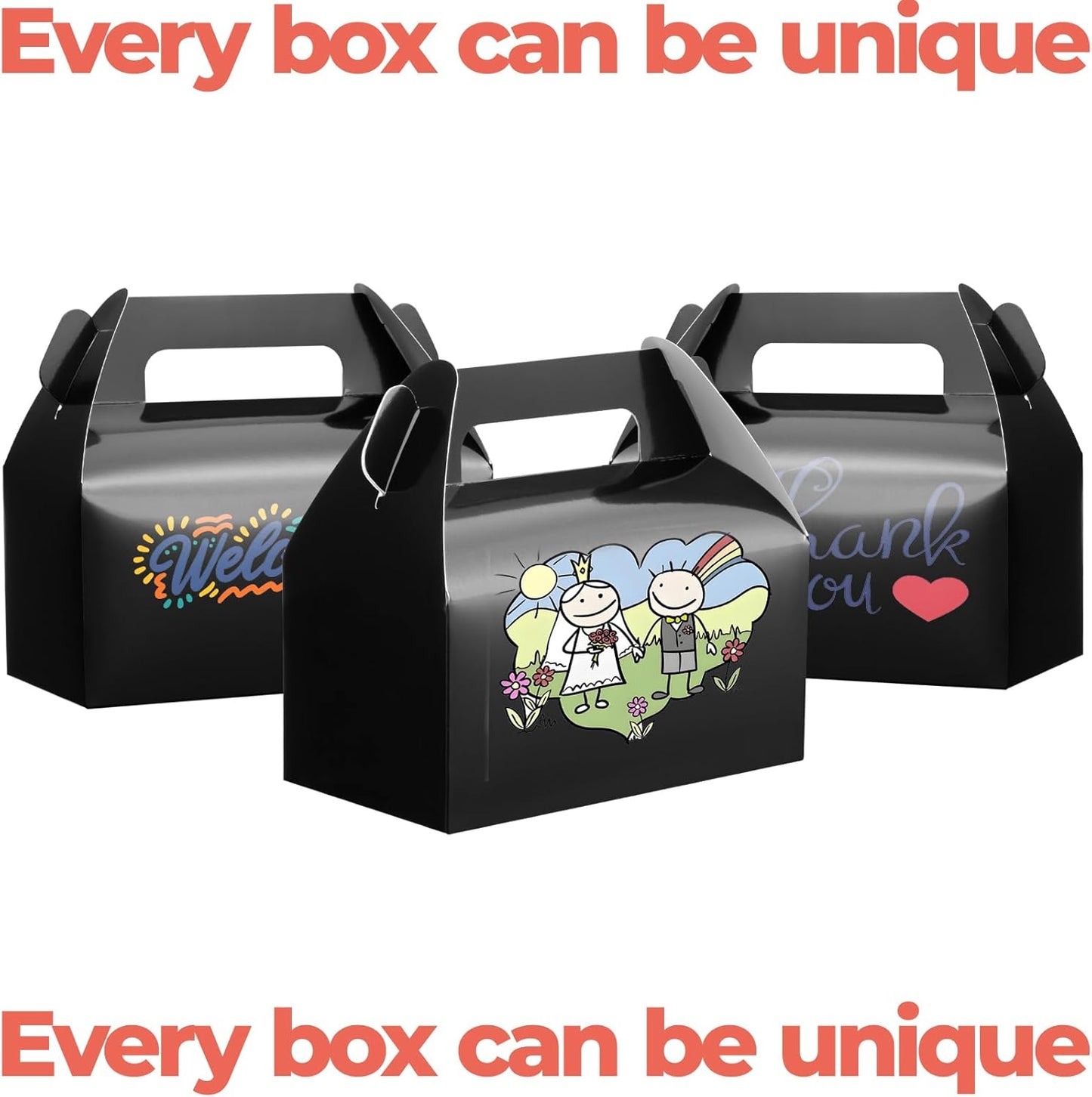 UnicoPak 30 Pack Black Gable Treat Boxes, Party Favor Boxes, Gift Boxes for Kids, for Snacks, Candy, Toys, Birthday Party, Wedding, Halloween, Christmas – 6.5x3.5x3.5 Inches