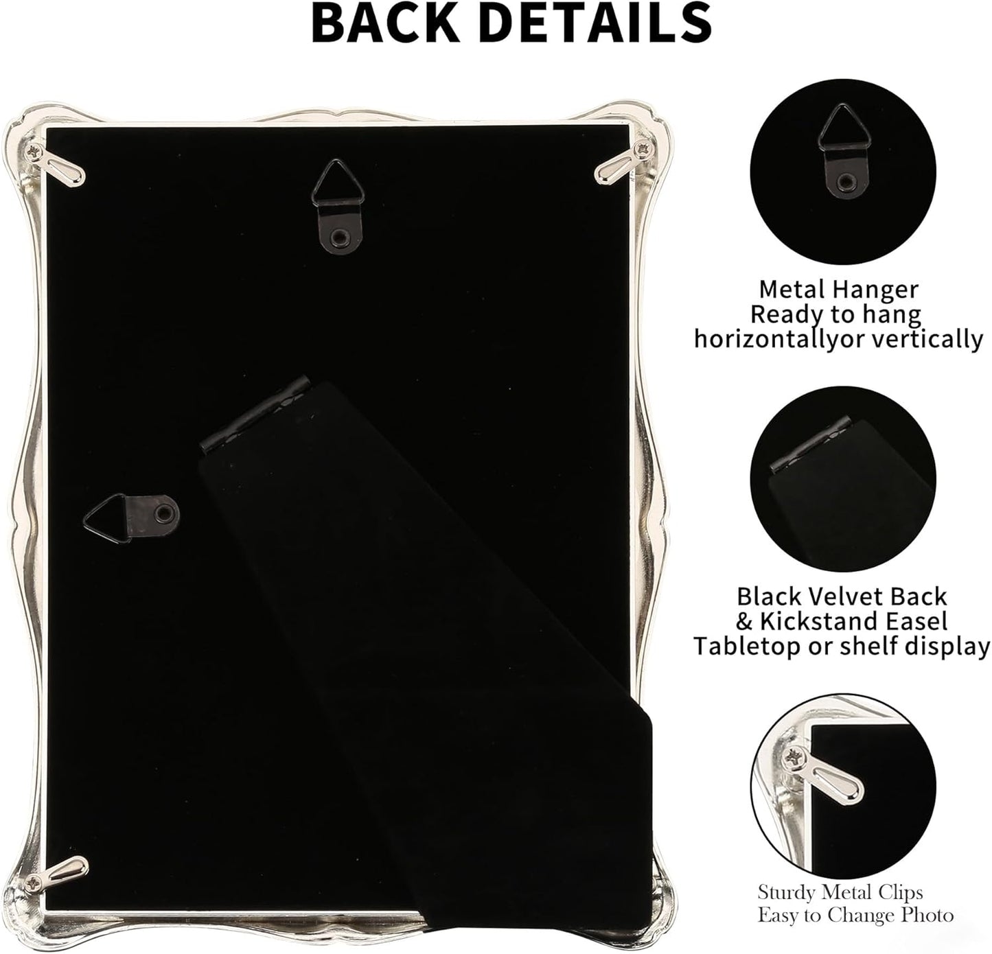 5 x 7'' Premium Alloy Silver Photo Frame - High-End Decor 7x5'' Picture Frames with Velvet Backing,Hi End Décor Metal Frames