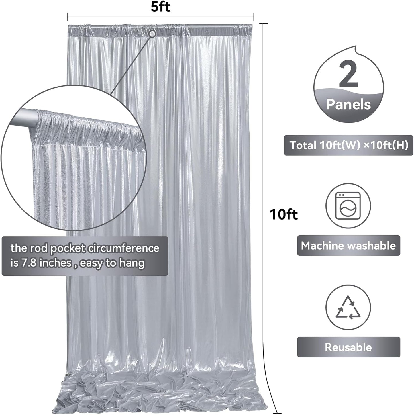 10ftx10ft Sequin Silver Backdrop Curtain for Parties, Wrinkle Free Thick Glitter Photo Backdrop Drapes 2 Panels 5x10FT Shimmer Back Drop Cloth for Wedding Birthday Christmas Photography Background