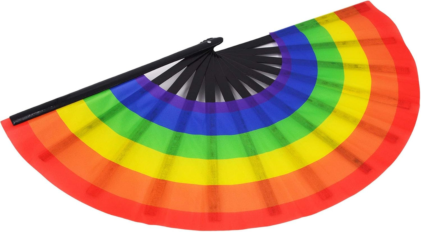 Amajiji Large Folding Hand Rave Fan Popping Fan for Line Dancing Clacking Fans for Boots On The Ground Dance,Party,Decoration,Festival (Rainbow)