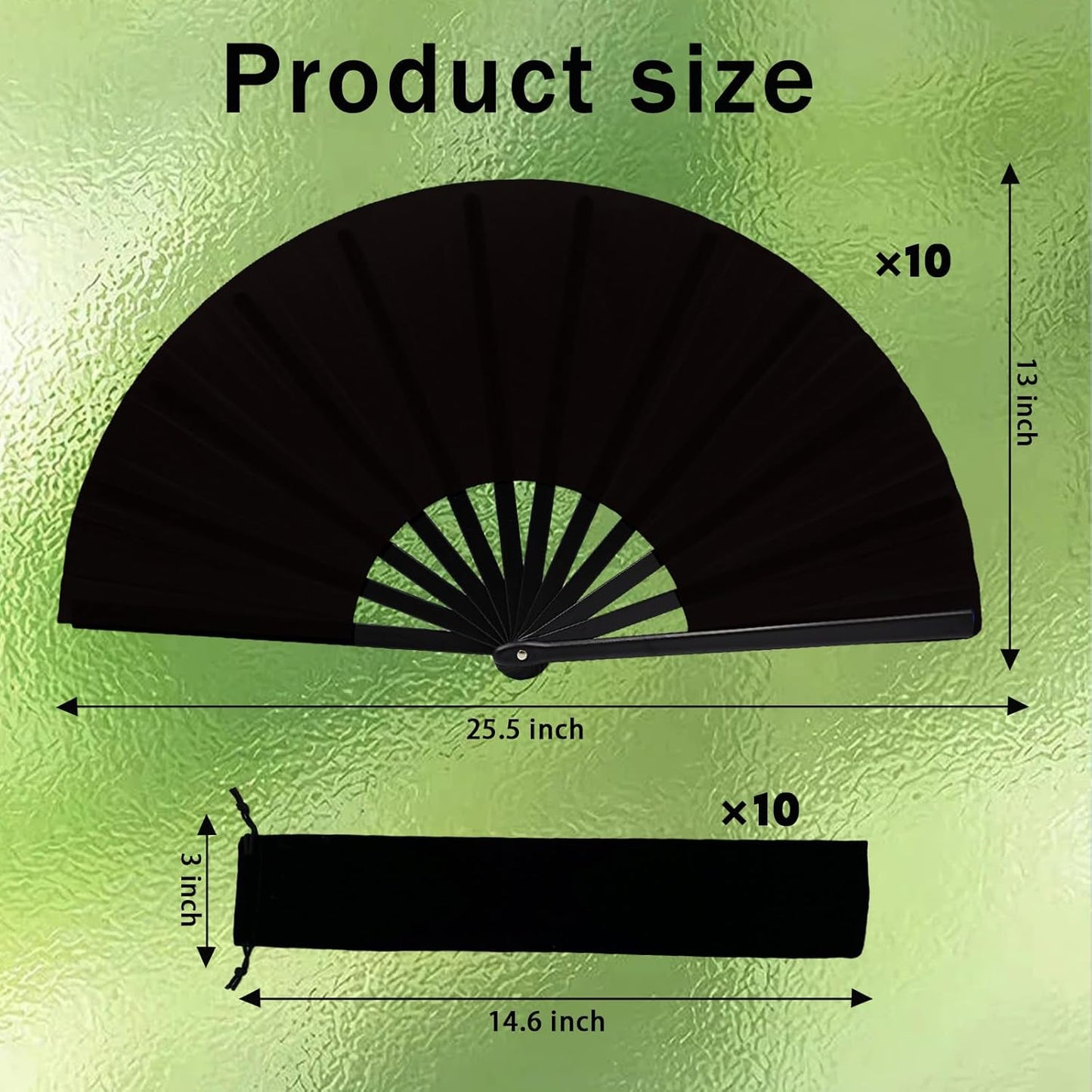 13inch Large Rave Fan Popping Clacking Fans for Line Dancing,Hand Fans for Women Foldable,Boots on The Ground Fan,Portable for Outdoor,Wedding,Party,Decoration (10pcs Black)