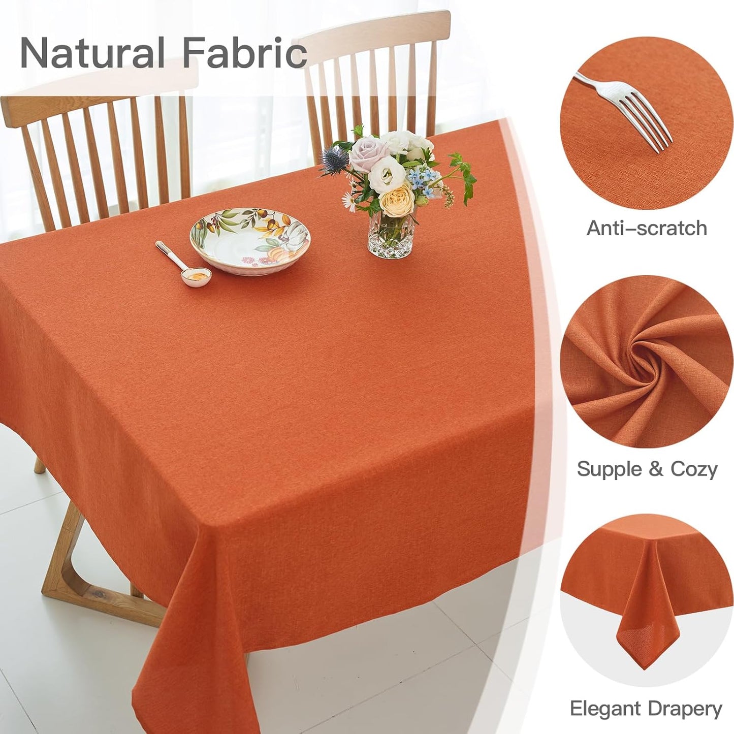 maxmill Linen Textured Rectangle Tablecloth Water Resistant Wrinkle Free Spillproof, Soft Fall Table Cloth for Thanksgiving Party Harvest Holiday Tablecloths Halloween Decoration, 60 x 84 Inch Rust
