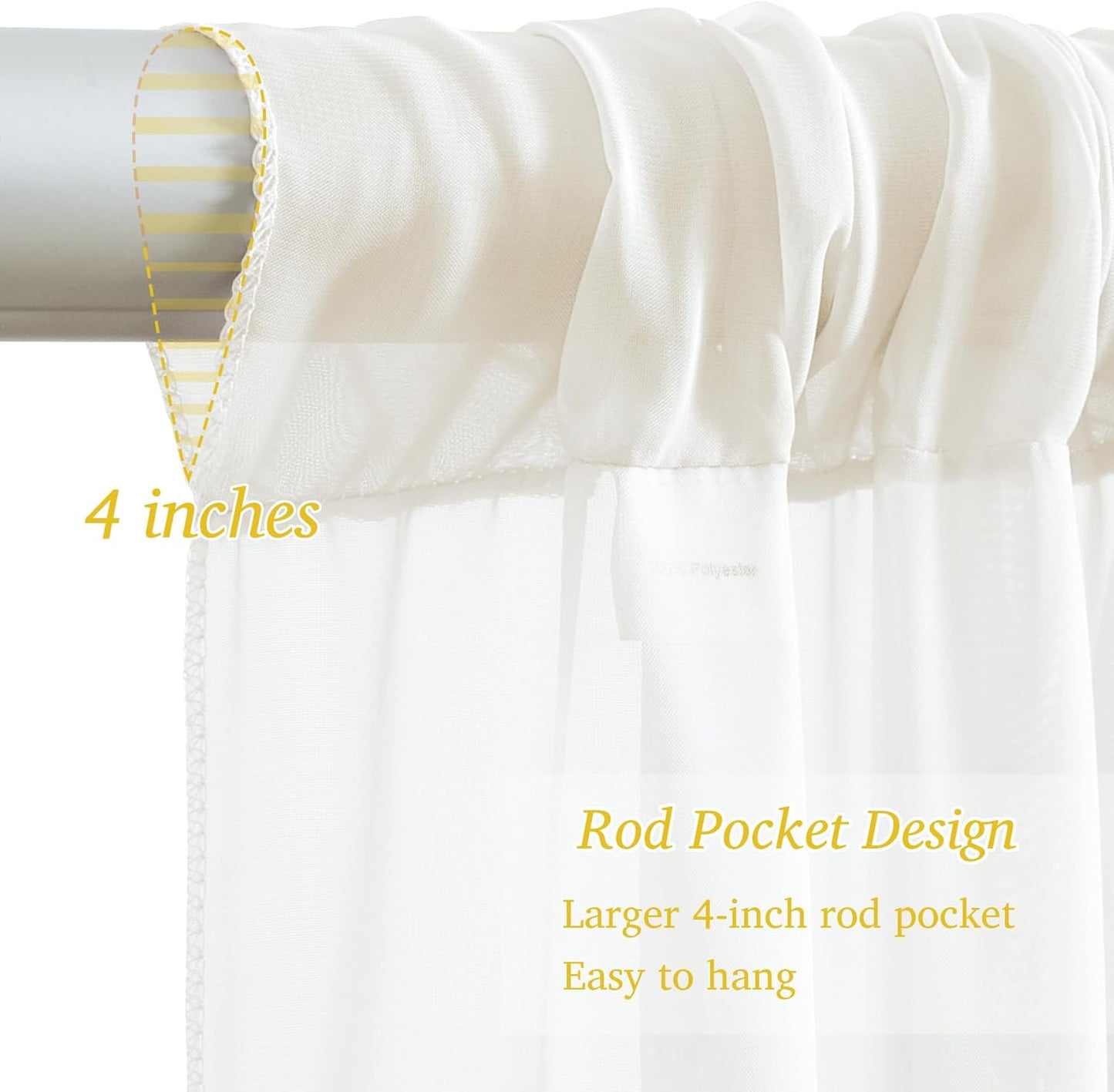 10x10ft Cream White Chiffon Backdrop Curtain with Lights String for Wedding Parties, Sheer Photo Backdrop Curtains for Baby Shower Bridal Shower Birthday Party Ceremony Reception