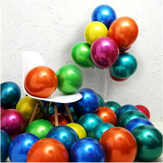 Metallic Colorful Balloons 50 pcs 12 inch Colorful Balloons Double Layer Multicolor Balloons are More Durable Suitable for Wedding, Birthday Party Balloon Decoration.
