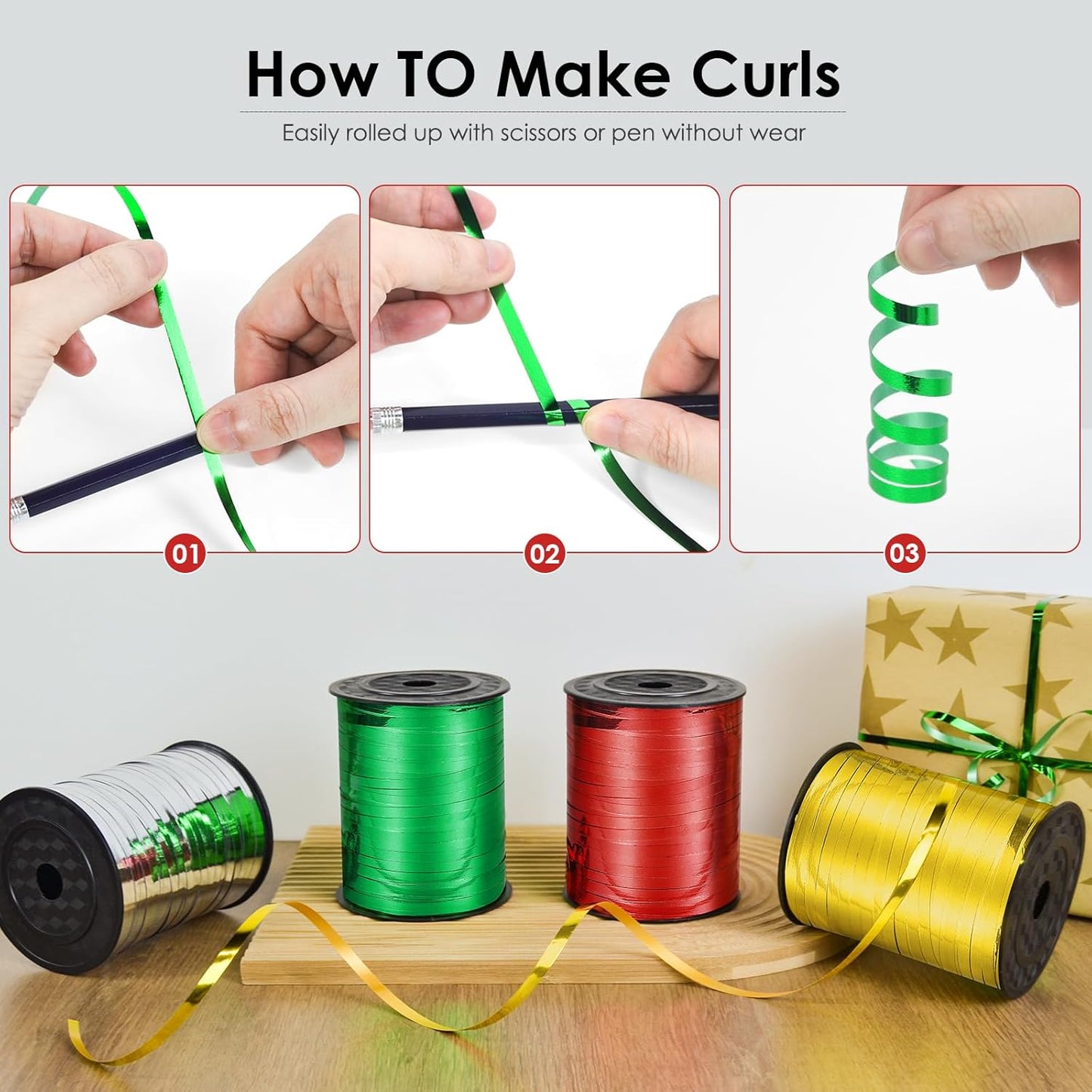 Red Curling Ribbon, 500 Yard for Crafts, Shiny Metallic Iridescent Crimped for Gift Wrapping, Balloons String, Florist Flower (1 Roll)