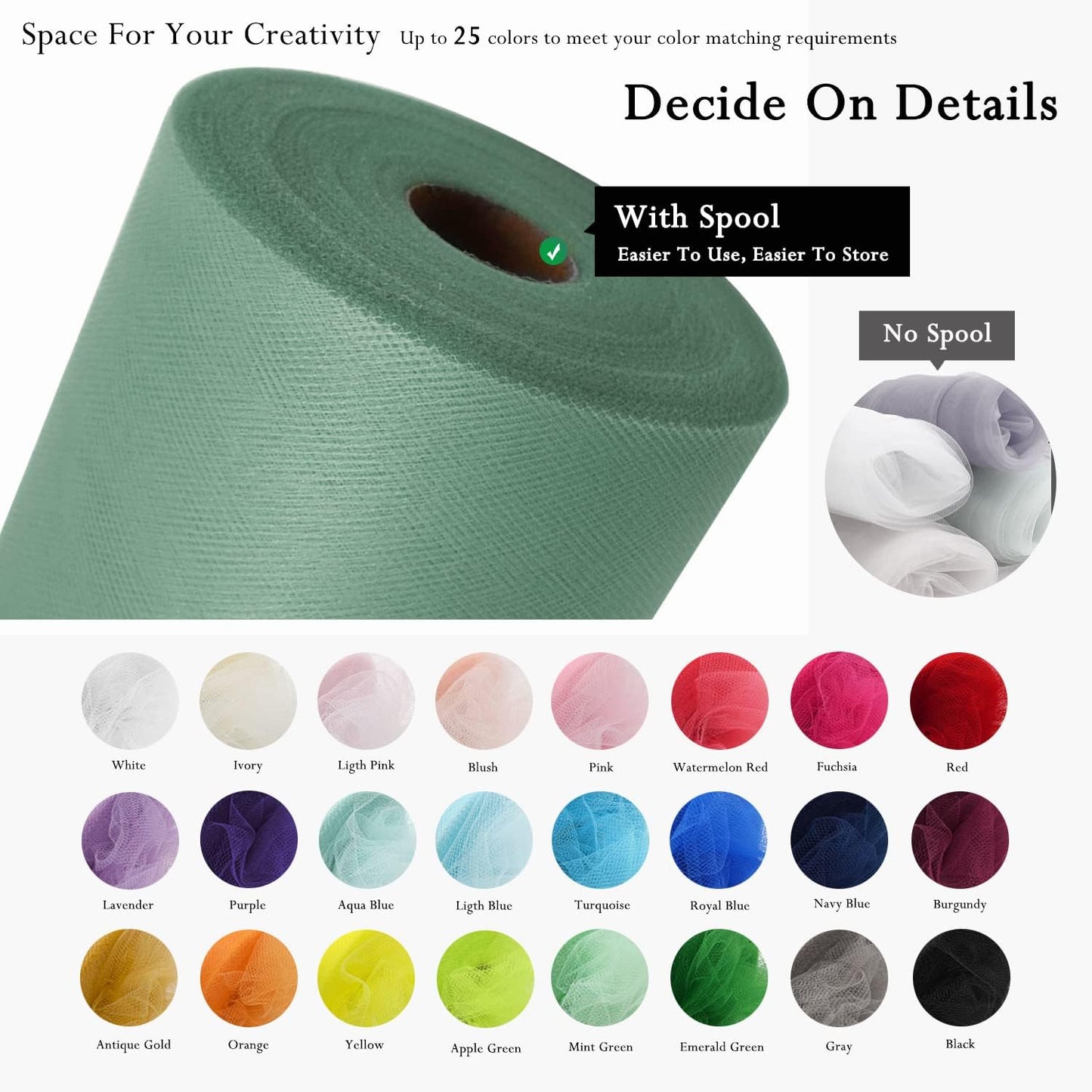 Sage Green Tulle Fabric Rolls 54 Inch by 40 Yards Tulle Bolt Spool for Wedding Decorations DIY Tutu Baby Shower Table Skirt Ceiling Decor Birthday Party Craft Supplies