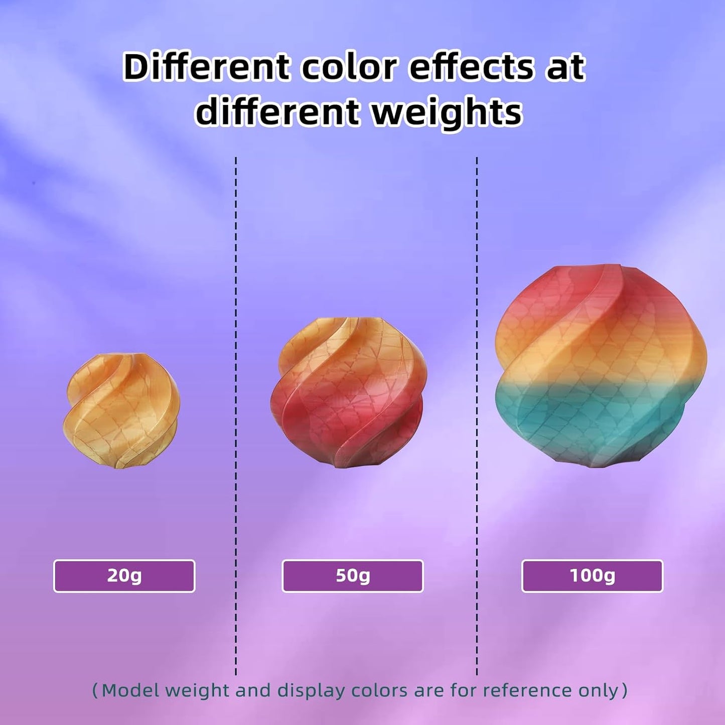 Transparent Multi Rainbow Color Gradient Change PLA 1.75mm 1KG 3D Printing Filament Crystal Rainbow PLA Clear PLA Filament with Cardboard Spool -Nebulae