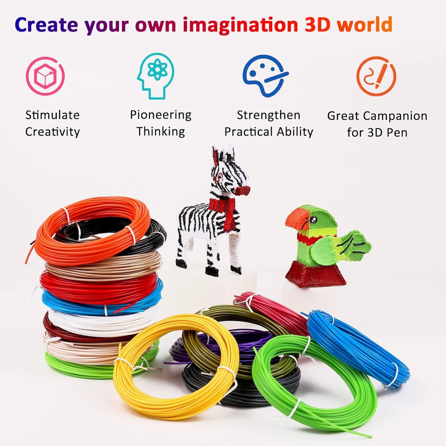 3D Pen Refills 1.75mm PLA Filament 640 Feet 16 Colors, Each Color 40ft, Bonus 250 Stencils eBooks, dikale 3D Pen Material