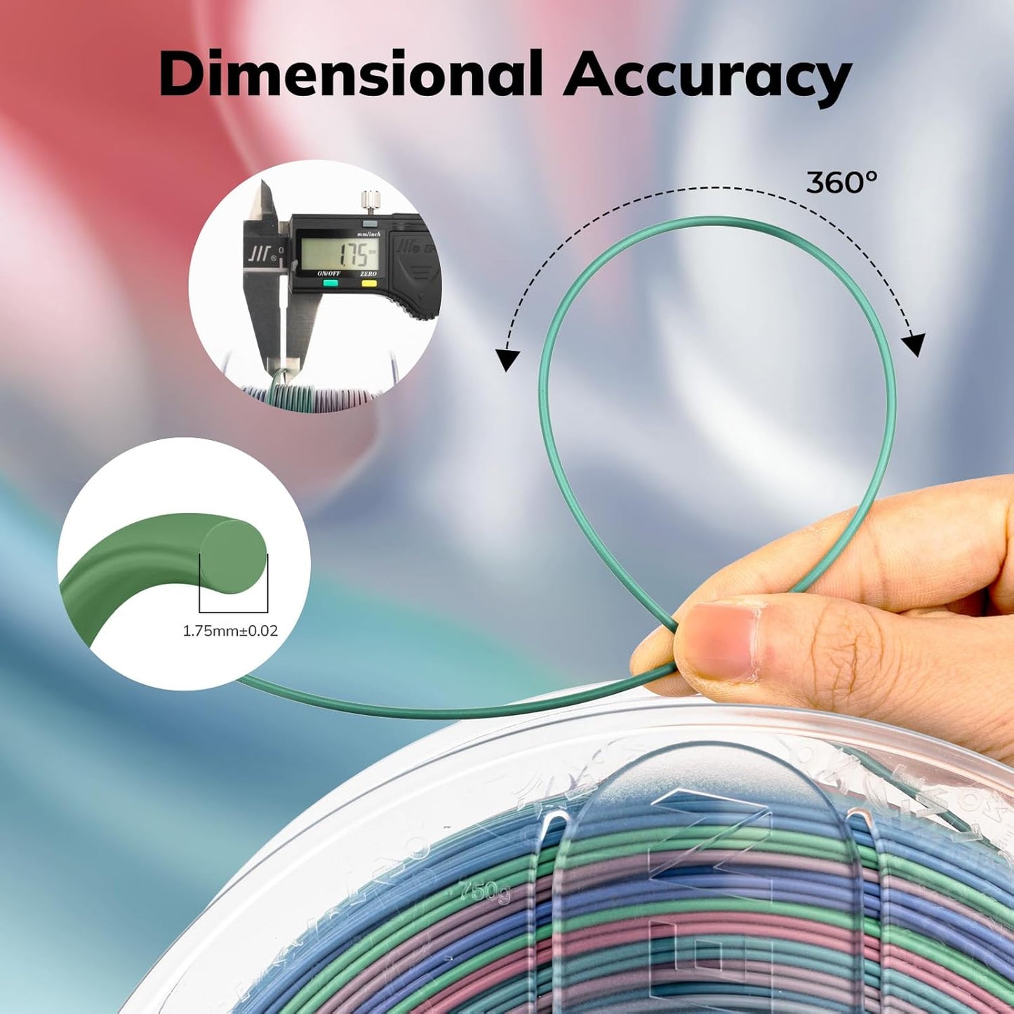 AMOLEN Silk PLA 3D Printer Filament, Shiny Multicolor Christmas Rainbow PLA Filament 1.75mm, Gradient Color Change PLA 3D Printing Filament for Most FDM 3D Printer, Red Blue Green Grey, 1kg (2.2lbs)