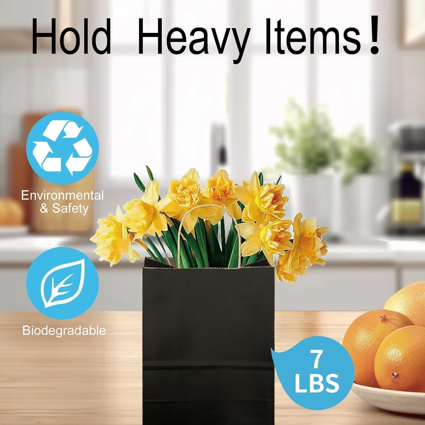 100 Pack Medium 5.9x3.1x8.25Inch Black Kraft Paper Gift Bags with Handles for Bulk Shopping, Retail, Craft, Party Favors, Wedding, Grocery & Sacks