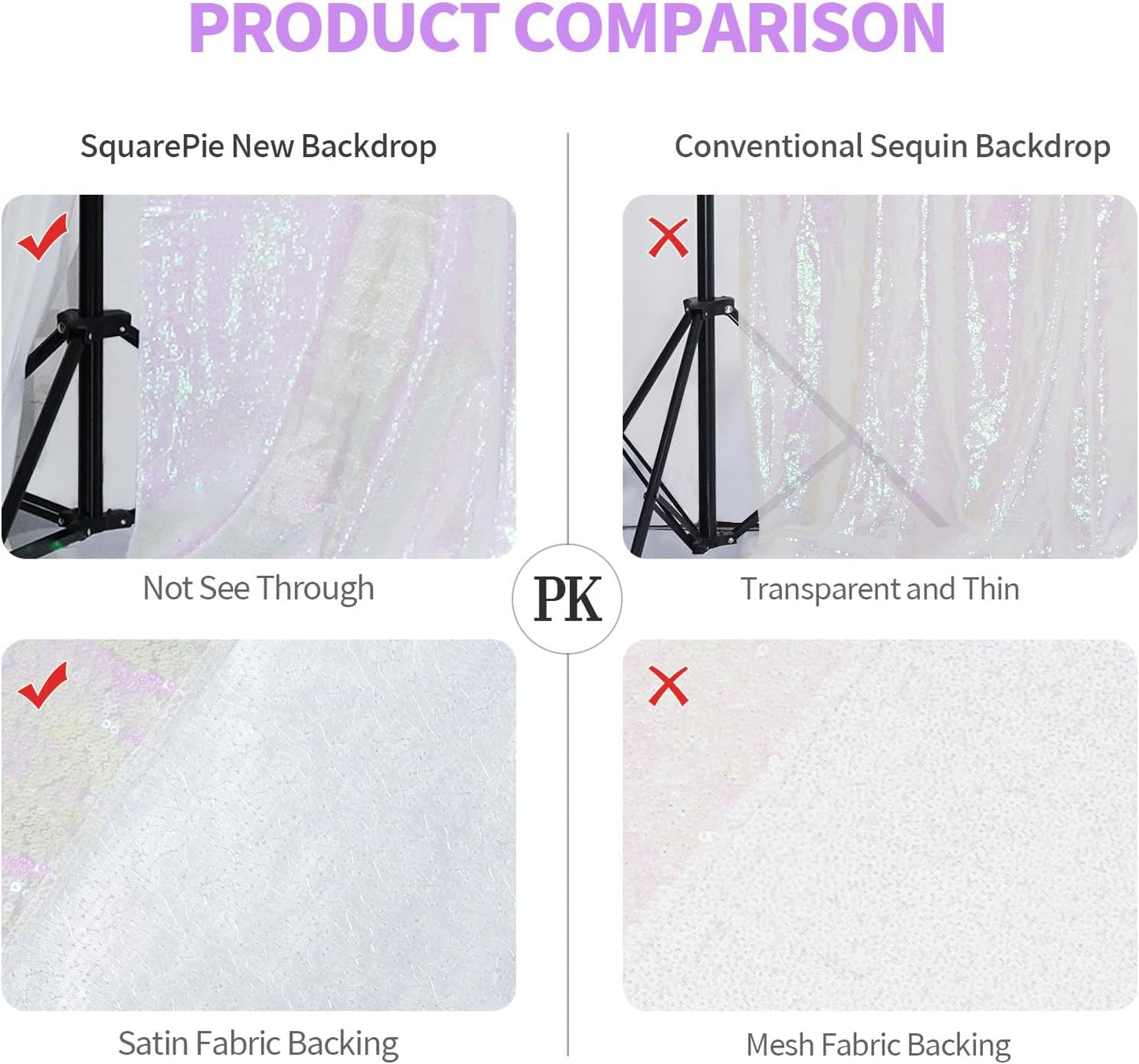 SquarePie Sequin Backdrop Non-Transparent Background Sparkly Curtain for Wedding Party 6FT x 6FT Iridescent