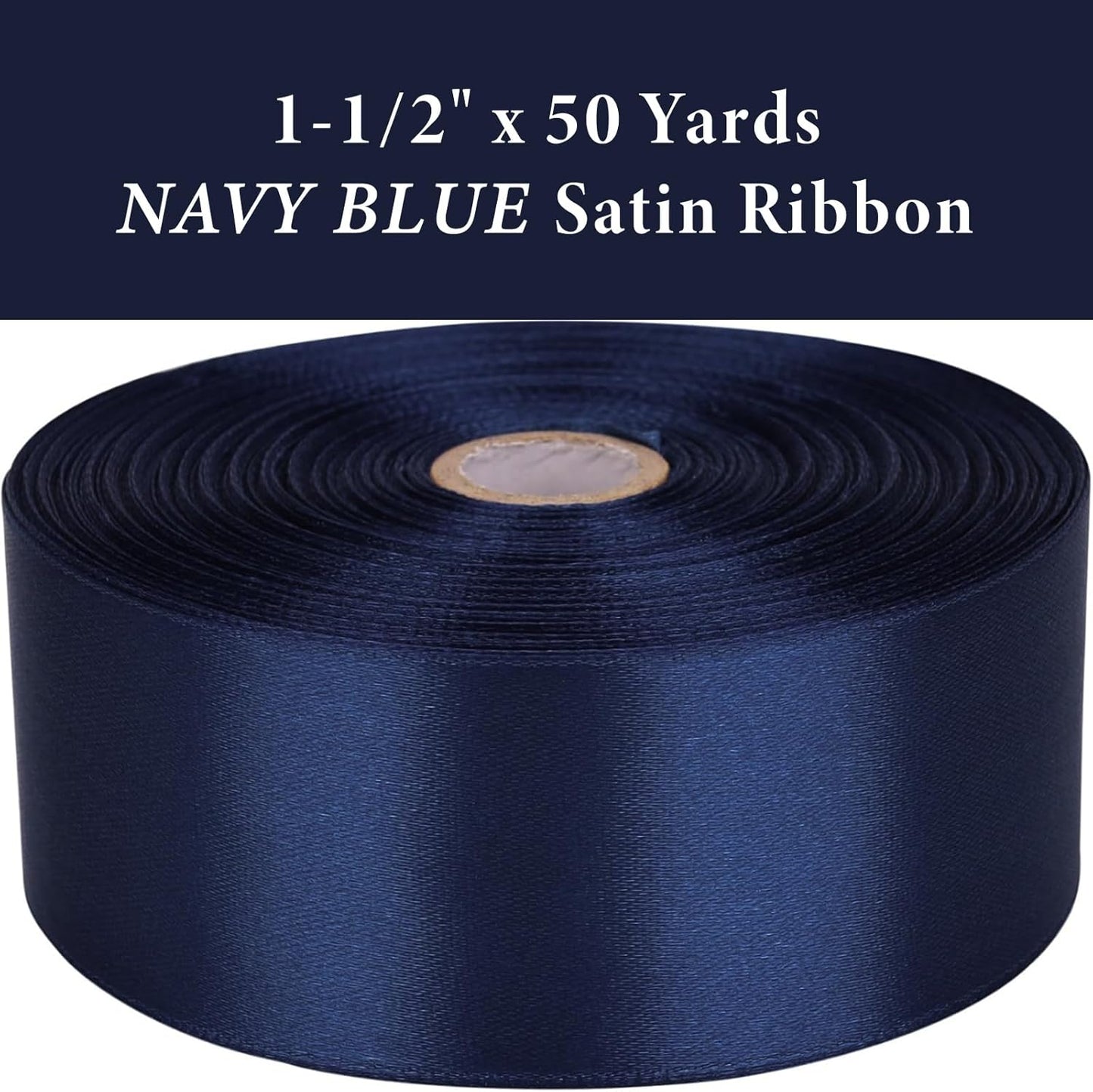 1-1/2 Inch Navy Blue Satin Ribbon 50 Yards Solid Fabric Ribbons for Gift Wrapping, Crafts, Floral Arrangements, Wedding, Party, Holiday and Home Decor