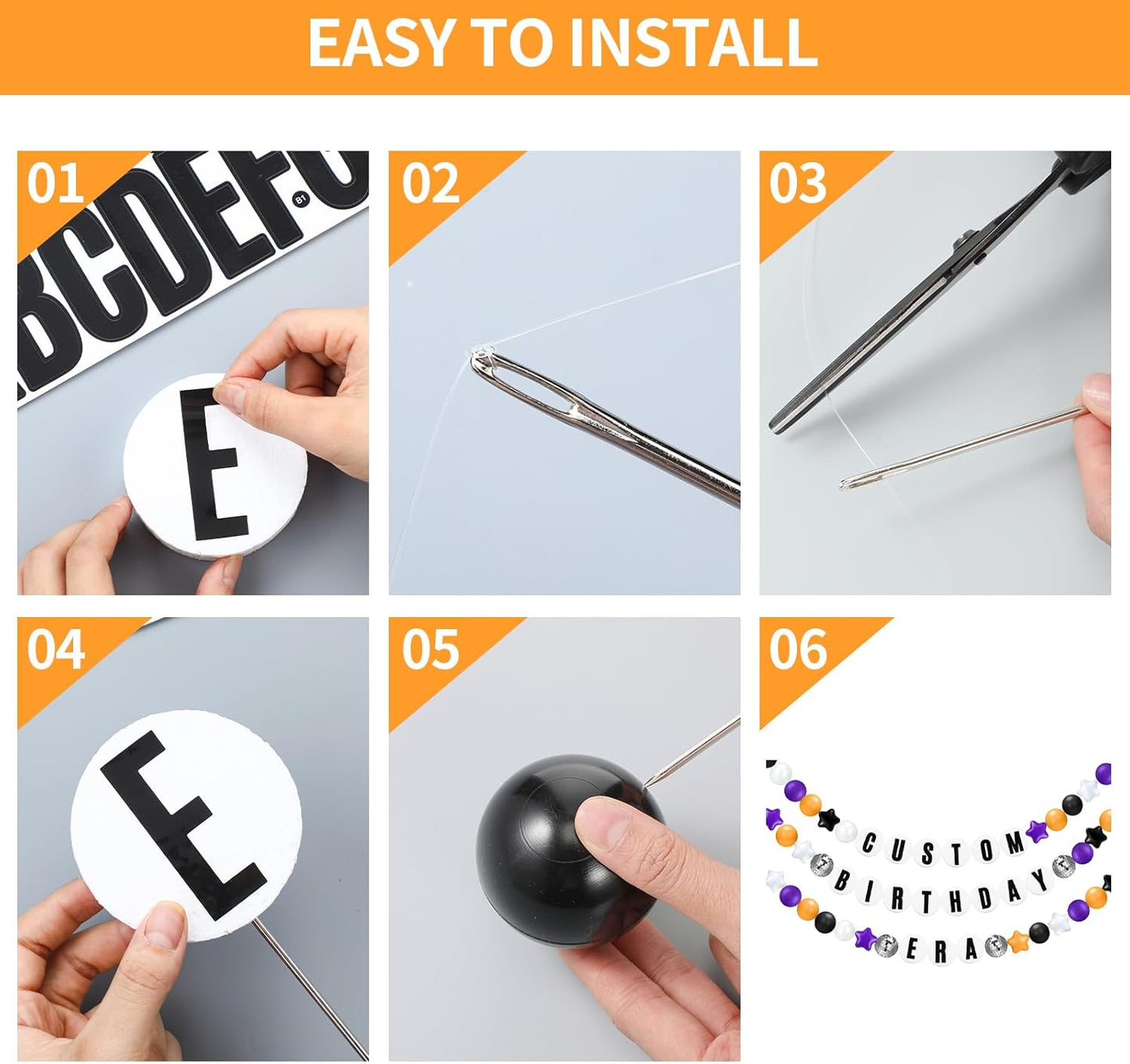 Giant Friendship Bracelet Garland Kit, DIY Birthday Banner with Letters Ball Jumbo Customizable Friendship Bracelet Decor for Halloween Christmas Wedding Party(Black, Orange, Purple)