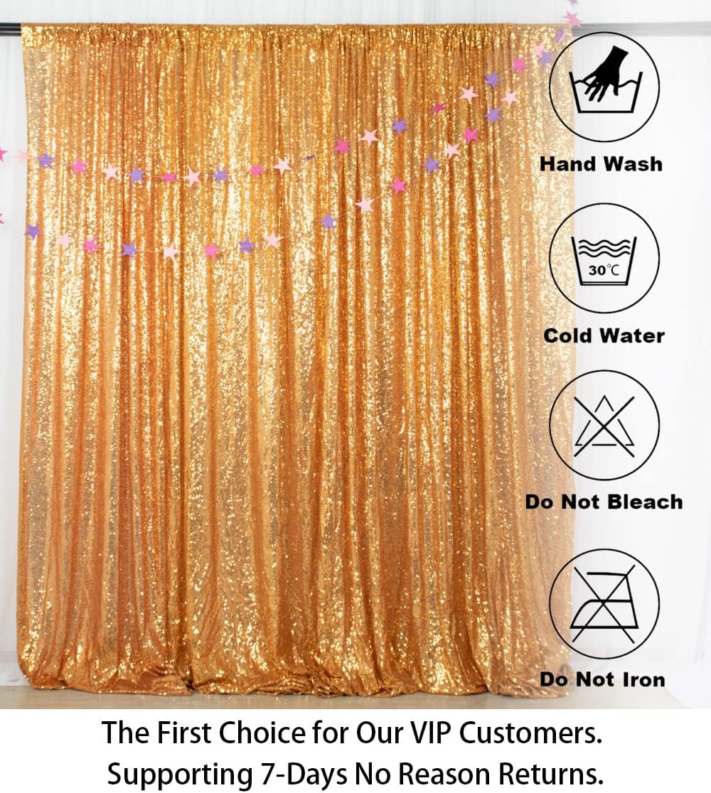 ShinyBeauty Gold Sequin Backdrop Curtain | 2 Panels 5FTx10FT Glitter Wedding Photography Background | Elegant Shimmer Curtains for Parties & Events Fabric Backdrops