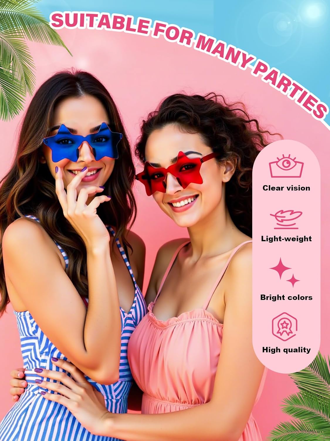 12 Pairs Star Kids Sunglasses Bulk Colorful Rimless Star Glasses for Women Adults Fun Trendy Transparent Star Sunglasses Birthday Party Favor