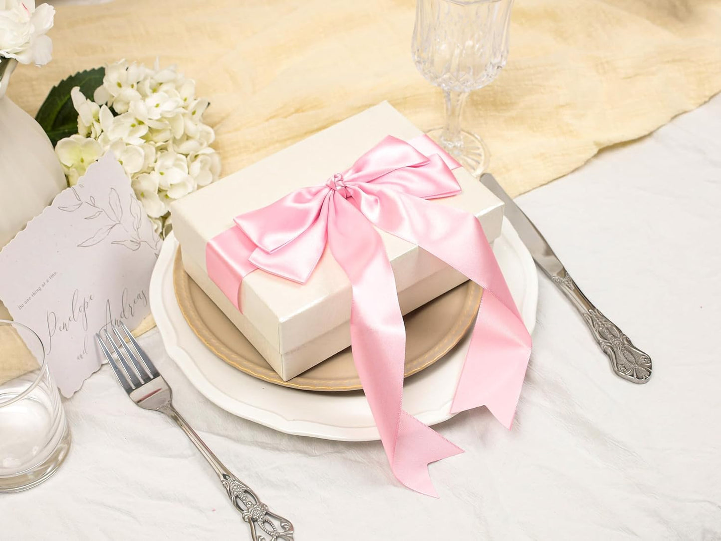 Rose Pink Satin Ribbon 1-1/2 inch X Continuous 25 Yards, Single Face Polyester Ribbon Perfect for Gift Wrapping, Flower Bouquet, Wedding Decor, Crafts, Bow Making, Sewing and More