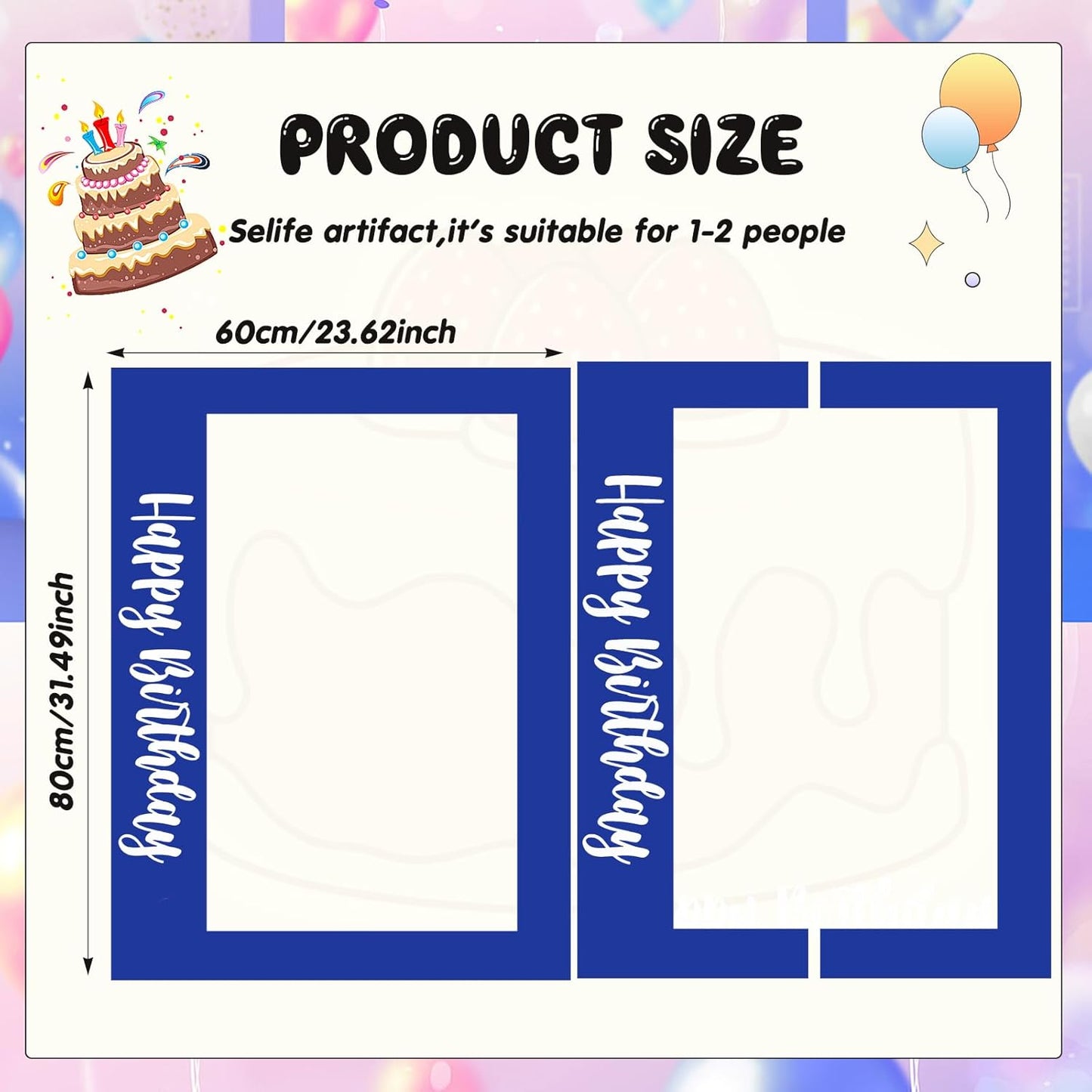 32 x 24 Inch Large Photo Booth Props Picture Frame Happy Birthday Party Frame DIY Cutouts Photo Booth Props Selfie for Party Supplies Favors (Horizontal,Blue White)