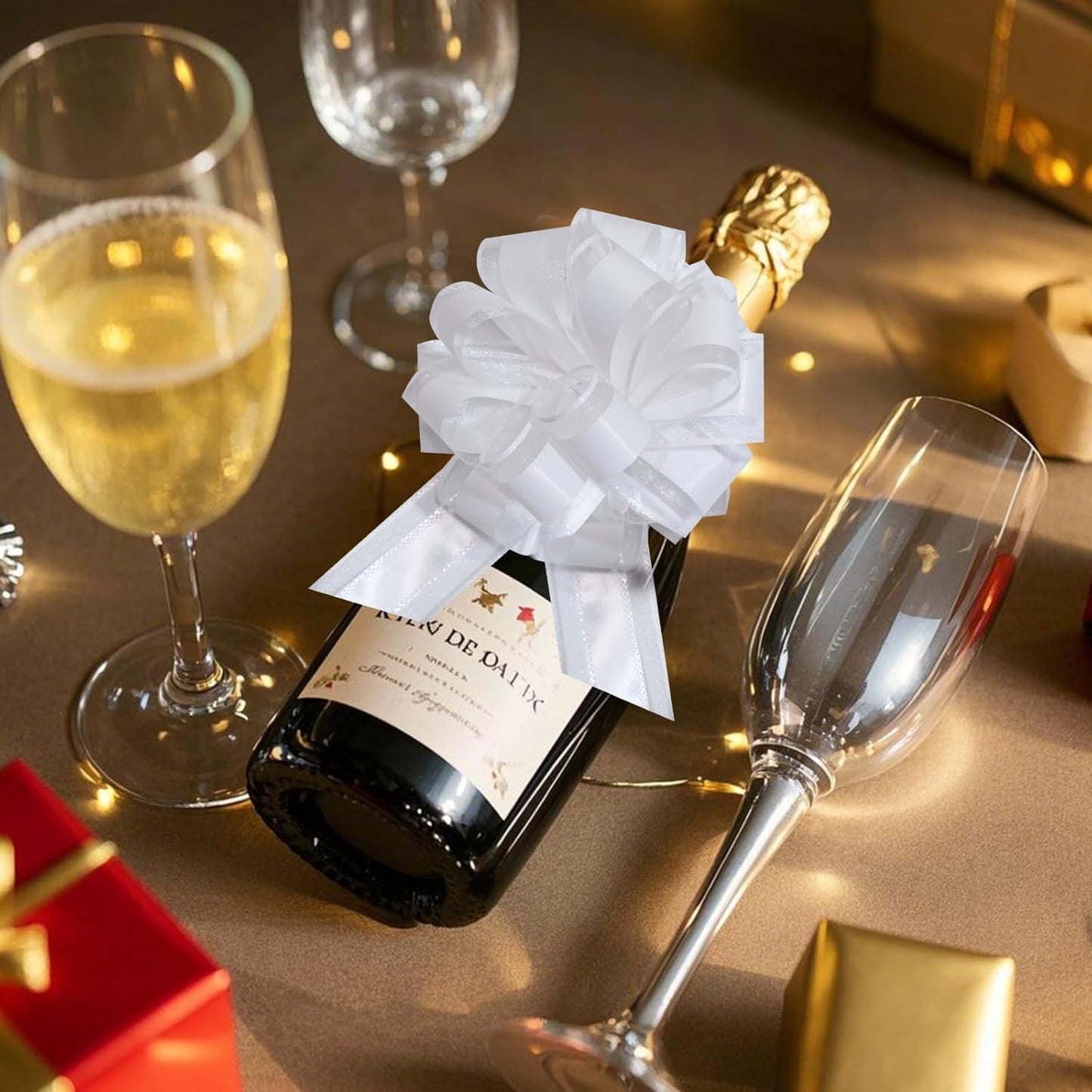 6 PCS 6 Inch Organza White Pull Bows - Perfect for Gift Wrapping, Wedding Decor, Car Bows, Birthday Parties, Christmas, and Valentine's Day