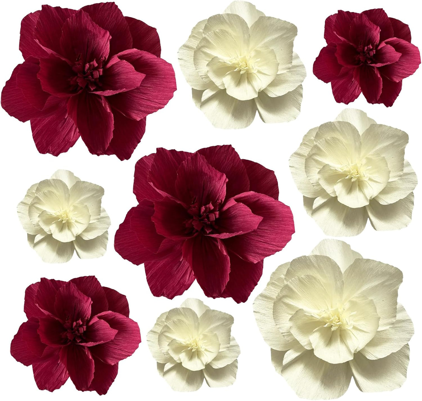 BRT Bearingshui Crepe Paper Flowers Decoration for Wall Total 9 Pcs, Artificial Flowers Backdrop for Wedding Decor Baby Bridal Shower Birthday Party, Burgundy Cream 3D Wall Flowers Decor