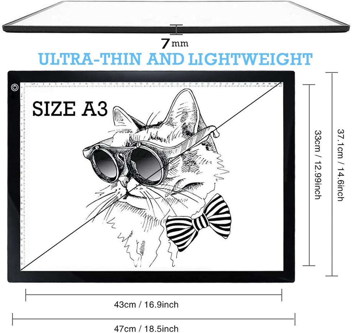Light Box Drawing Pad A3, Tracing Board with Type-C Charge Cable and Brightness Adjustable for Artists, AnimationDrawing, Sketching, Animation, X-ray Viewing (A3-S)