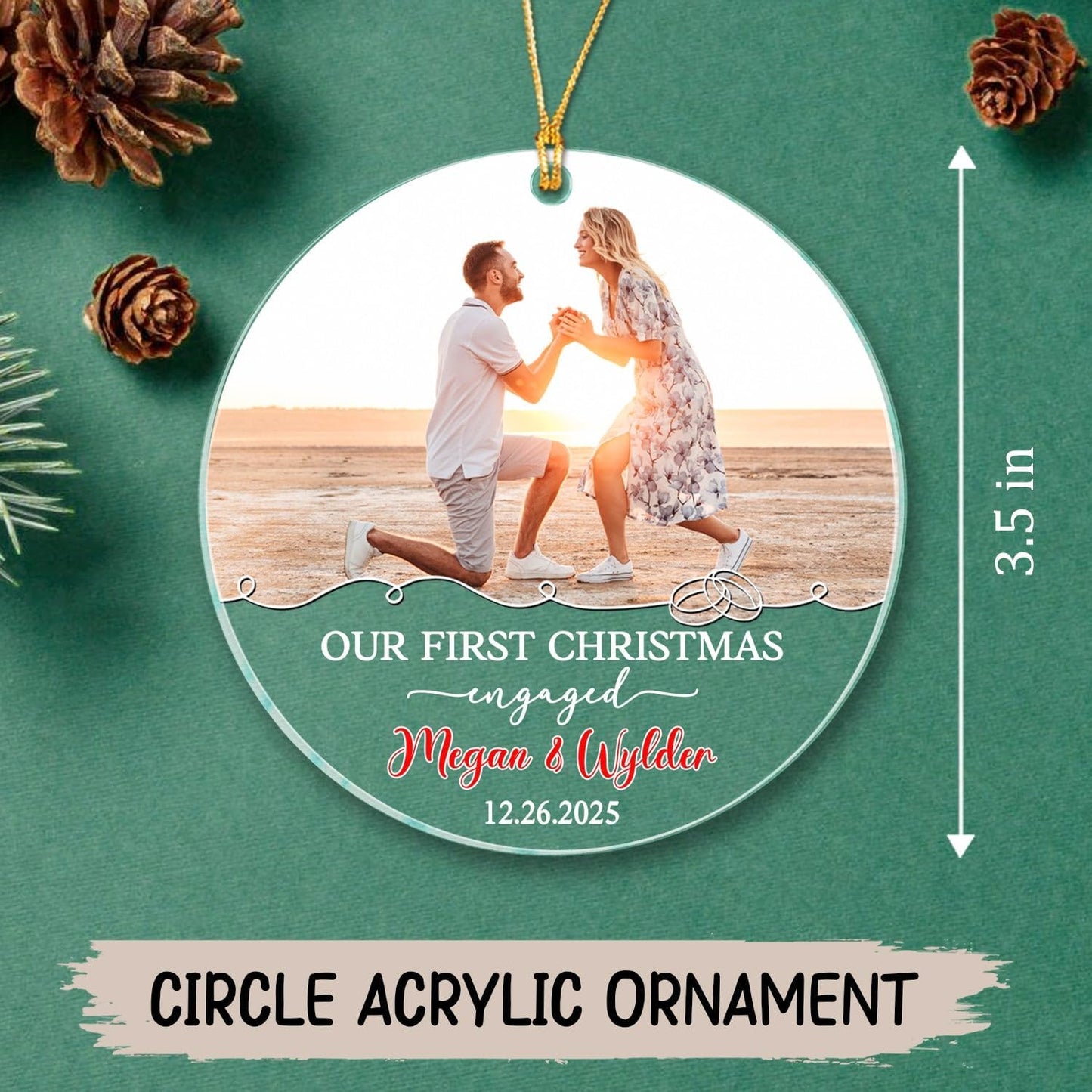 Our First Christmas Engaged Ornament, Customized Name Date & Photo Couple Just Engaged Ornament Gift for Bride to Be/Fiance/Fiancee, Personalized Add Photo Engagement Anniversary Xmas Ornaments
