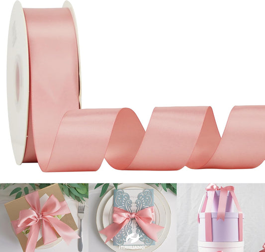HUIHUANG Rose Pink Satin Ribbon - 1.5 inch Double Face, 50 Yards - Blush Pink Polyester Silk for Floral Bouquet, Wedding Invitations, Crafts, Gift Wrapping, Bows, Sewing, Party Decor