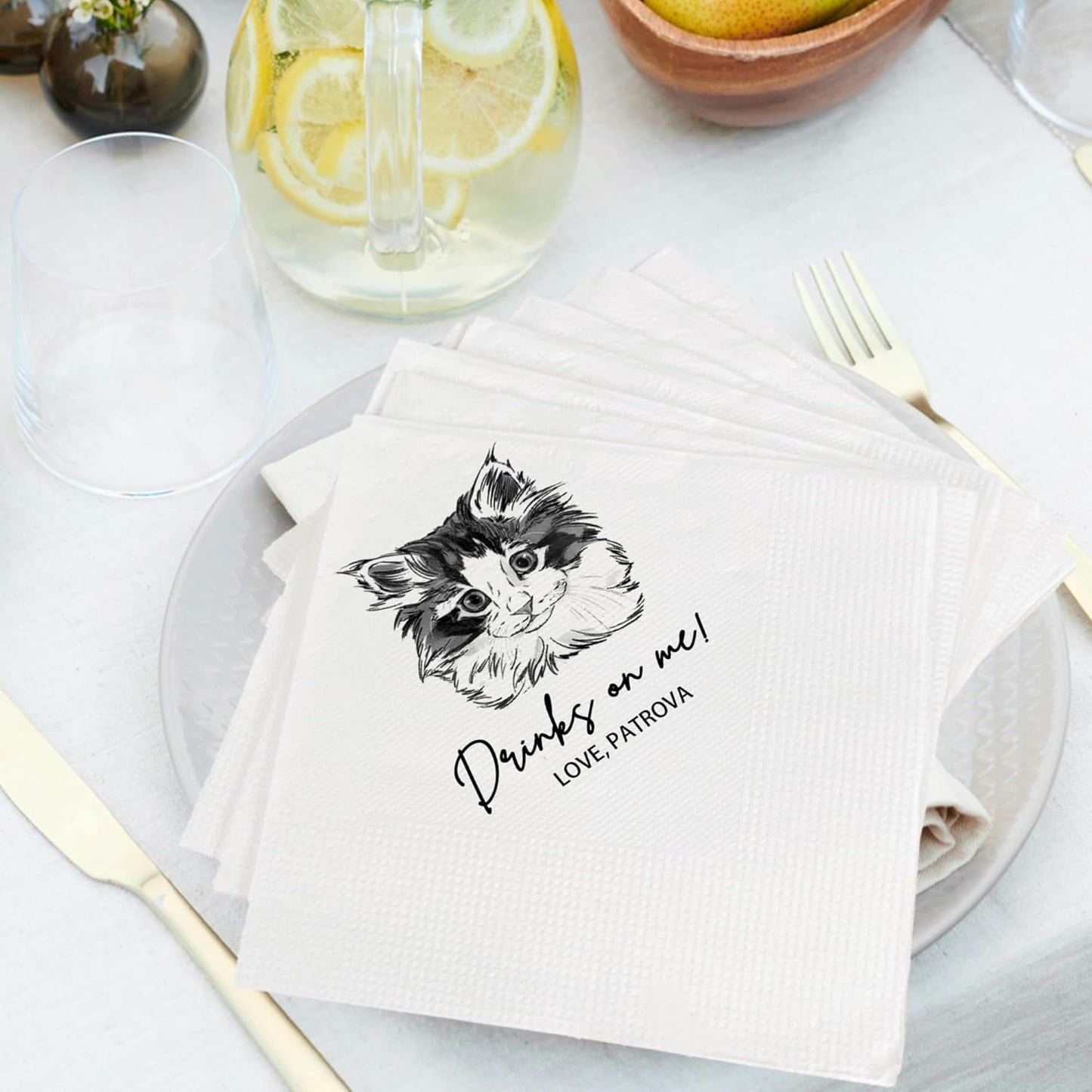 Custom Pet Cocktail Napkins for Wedding, Personalized Photo Napkins for Cat, Custom Wedding Cocktail, Bridal Shower, Engagement Party