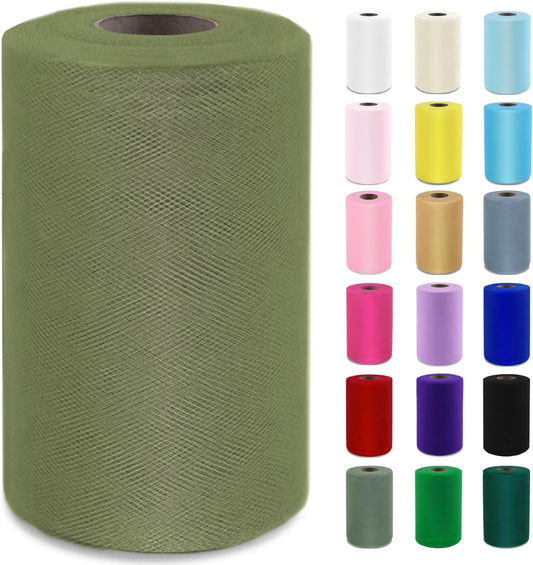 Olive Green Tulle Fabric Roll 6”by 100 Yards (300 ft) Soft Tulle Spool for DIY Crafting Favor Supplies, Tutus, Wedding, Party Decorations, Gift Wrapping