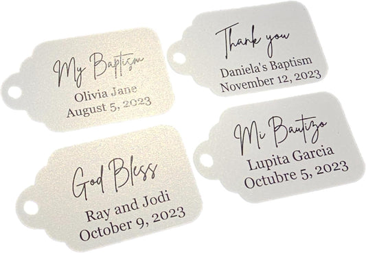 Mi Bautizo Baptism Christening Personalized Thank You Tags 20 pcs - More Colors Available (white shimmer)