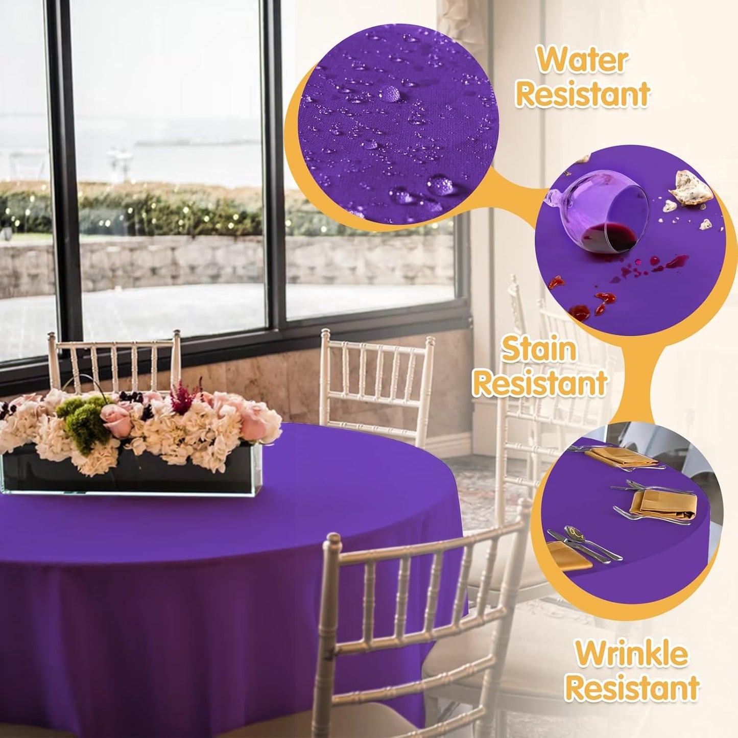 BRILLMAX 6 Pack Purple Round Tablecloths 90 Inch - Circle Bulk Linen Polyester Fabric Washable Table Cloth Cover for Wedding Reception Banquet Birthday Party Buffet Restaurant