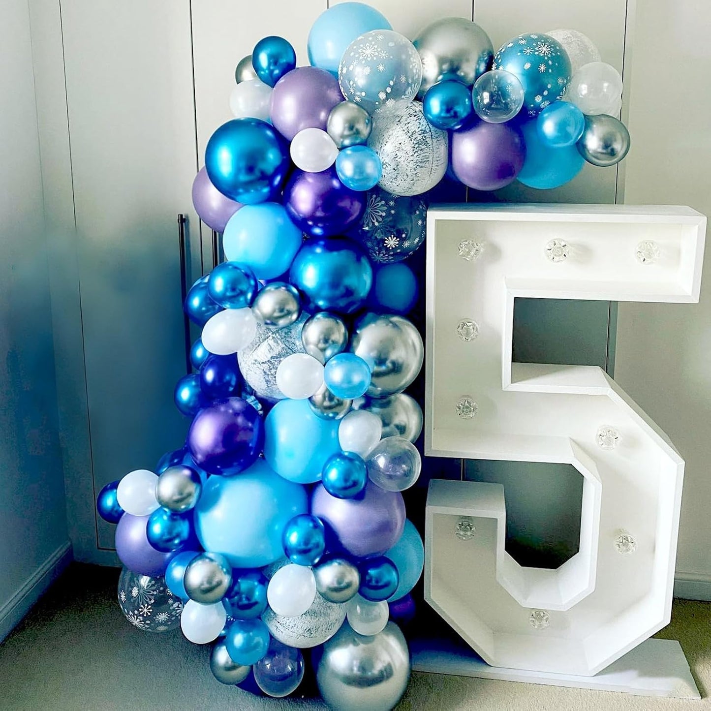 Blue Purple Snowflake Balloons Set, 12 Inch Metallic Blue Purple Balloon Snowflake Confetti Latex Balloons Metallic Silver Girls Birthday Party Decoration for Children Winter Birthday Party Supplies