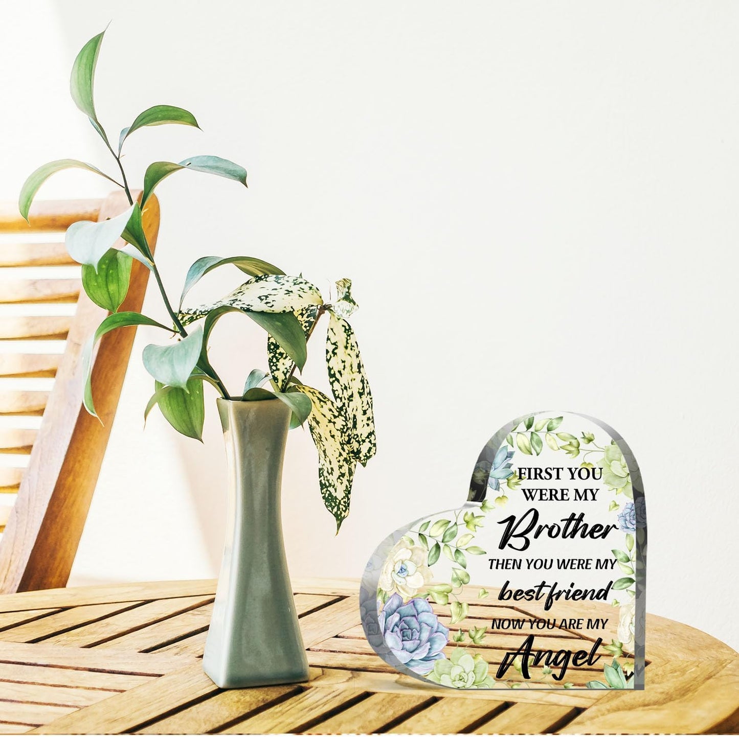 Sympathy Gifts for Loss of Brother, Memorial Gifts for Friends Man Male, In Memory of Brother Acrylic Heart Plaque, Bereavement Condolences Grief Gifts, Funeral Remembrance Decor Ornament Sign