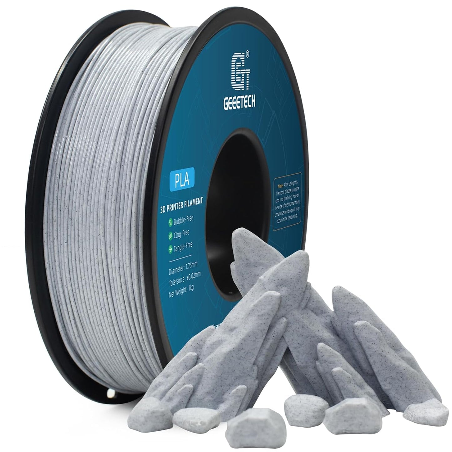 Geeetech Marble PLA 3D Printer Filament, Stone-Like Appearance, 1kg Spool (2.2lbs), 1.75mm Dimensional Accuracy +/- 0.02 mm, Marble White-Grey Color