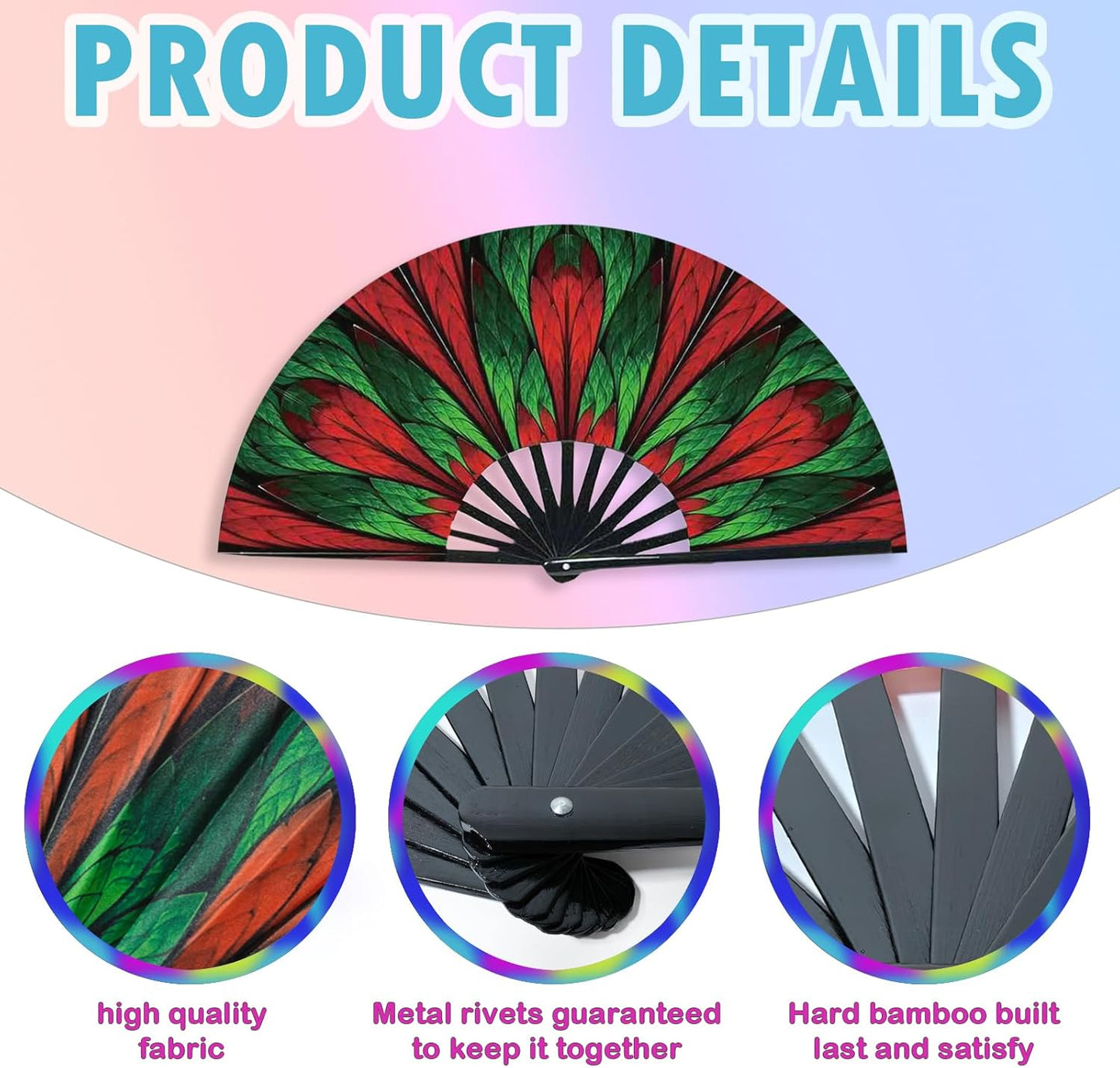 Boots on The Ground Fan, Large Folding Hand Fan for Women and Men, Popping Fans for Line Dancing for Raves, EDM, Dance Party, and Home Decoration