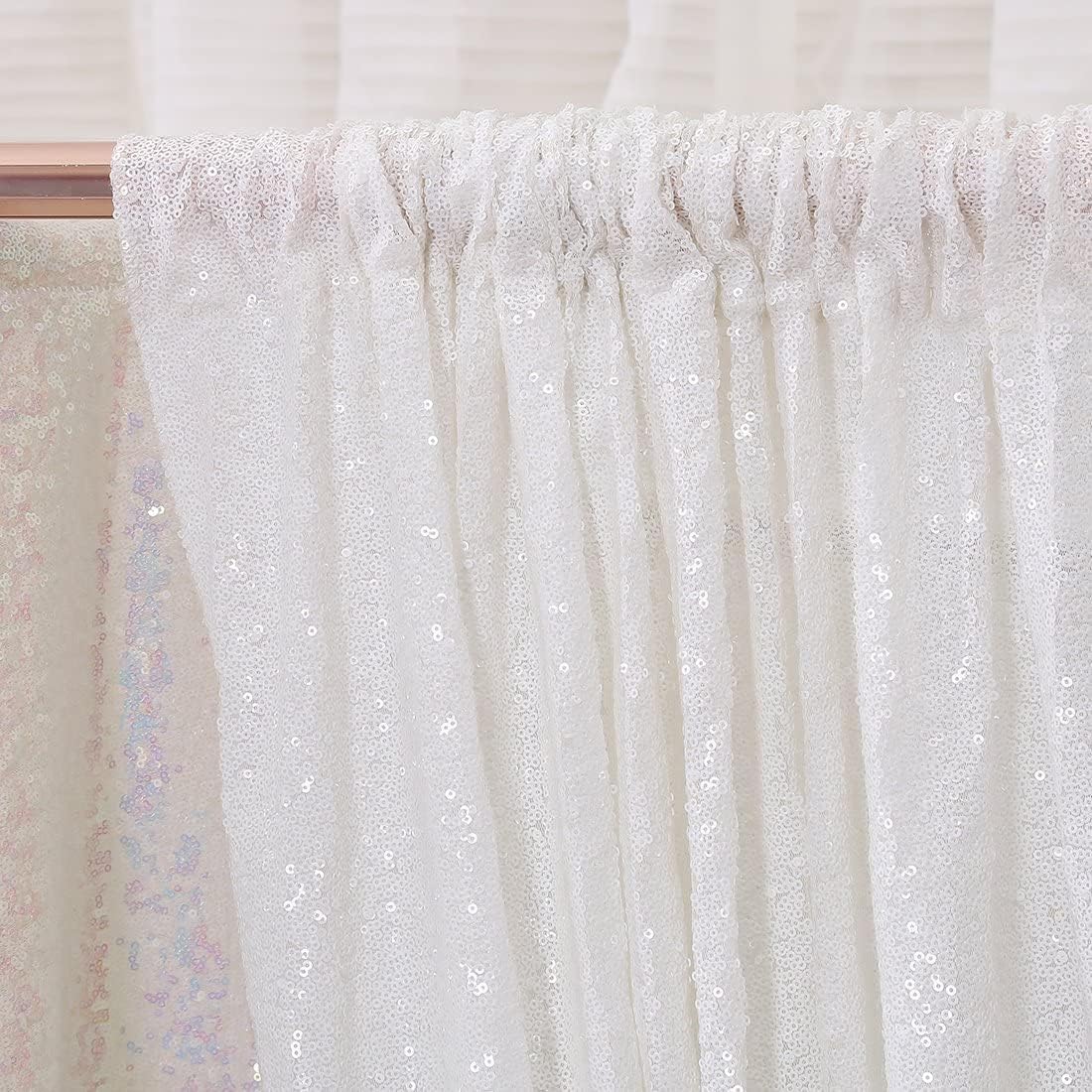 Poise3EHome White Sequin Backdrop, 8FT x 10FT Sequin Photography Backdrop Curtain for Party Decoration