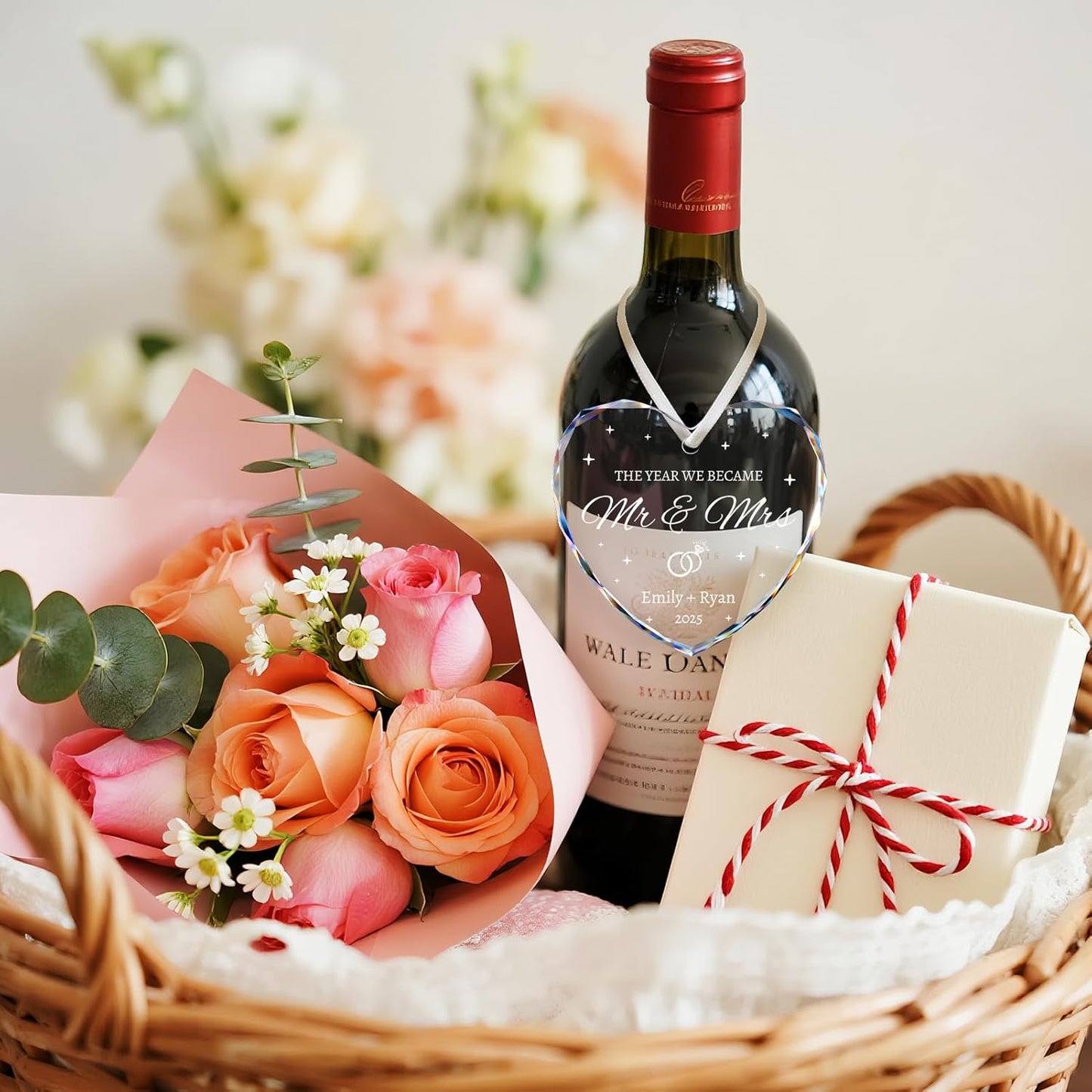 Personalized Wedding Gifts - Mr and Mrs Ornament 2025 - Bridal Shower Gifts, Just Married Gift for Bride, Newlywed, Couple, Her - Crystal First Christmas Married Ornament 2025