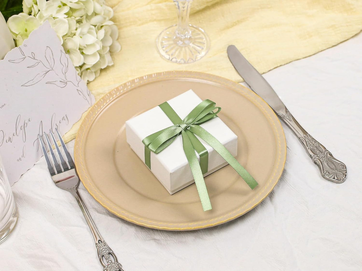 Sage Green Satin Ribbon 3/8 inch X Continuous 100 Yards, Single Face Polyester Ribbon Perfect for Gift Wrapping, Flower Bouquet, Wedding Decor, Crafts, Bow Making, Sewing and More