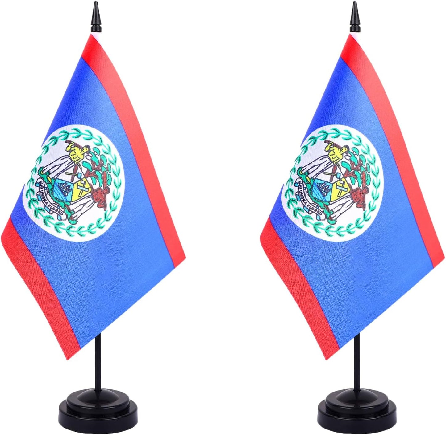 WXTWK 2 Pack Belize Flag Belize Desk Flag Set - Mini Small Belizeans Table Office Flags with Black 12" Solid Pole Stand Base Classroom Meeting Desktop Decorations
