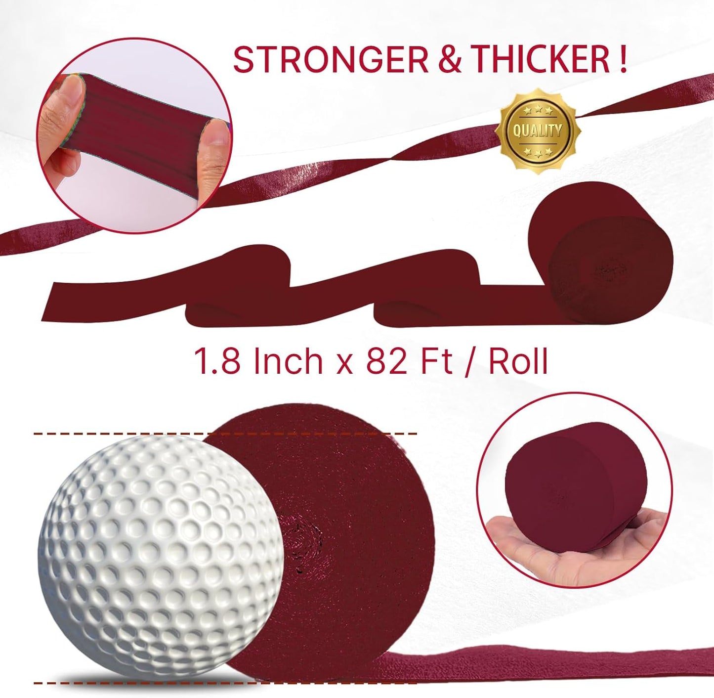 PartyWoo Burgundy Crepe Paper Streamers 4pcs 328ft Pack of Maroon Crepe Paper Streamers for Graduation Wedding Engagement Birthday Bachelorette Citizenship Strawberry Theme Party Decorations