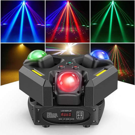 Moving Head DJ Lights, 150W RGBW LED Laser Stage Light,XY Dual-Axis Rotating,Strobe & Star Effect,Linear Dimming, DMX Sound Activated,Laser Party Lights for Live Show,Wedding,KTV Club,Bar