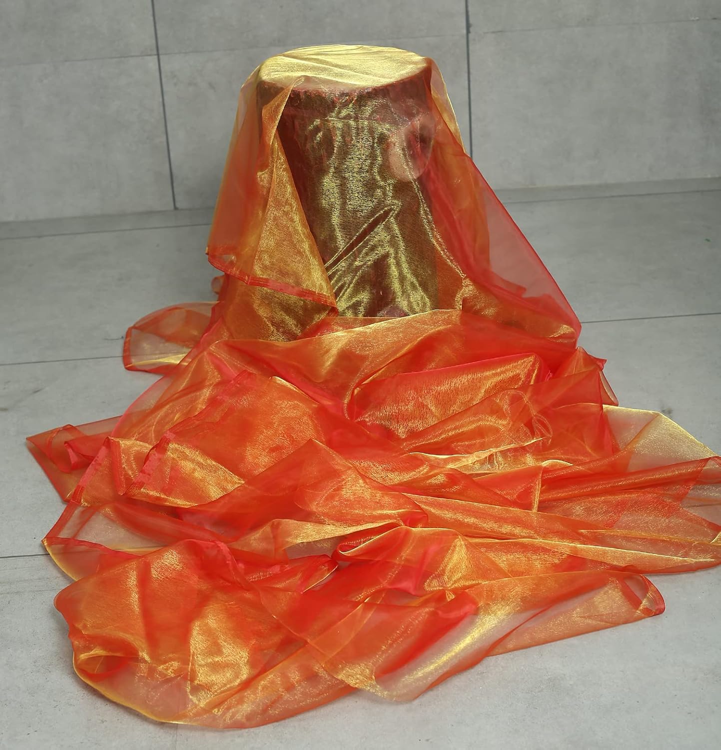 VDS Brunt Orange Organza Fabric, 25 Yards Continuous, 45” Wide, Wedding Party Decoration Iridescent Crystal Sheer Shiny Organza Tulle Bridal Dress DIY Crafts Costume Sewing Backdrop Arch Cloth