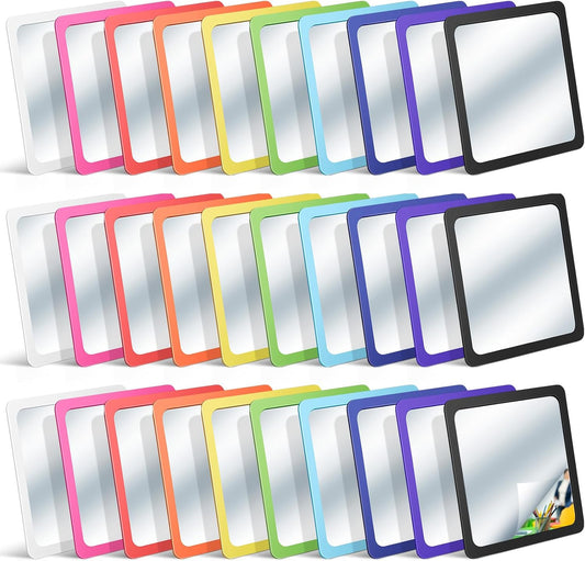 Dandat 30 Pcs Small Mirrors for Kids 6 x 6 Inch Square Shatter Proof Reflector Toddler Glass Plastic Reflector for Classroom DIY Craft Preschool Facial Expression (Rich Colors)