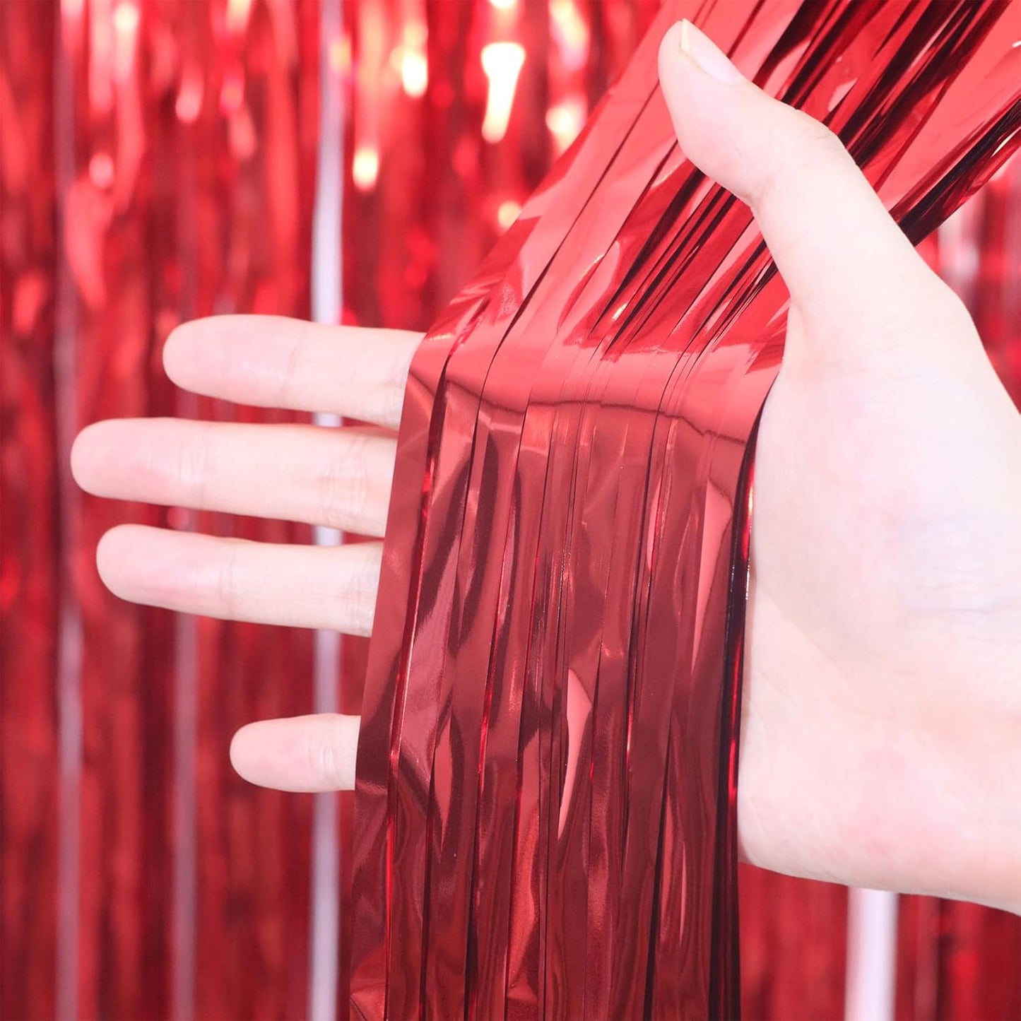 3 Pack 3.3 x 6.6 ft Red Foil Fringe Backdrop Curtains, Tinsel Streamers Party Decorations, Fringe Backdrop for Birthday, Baby Shower, Gender Reveal, Graduation