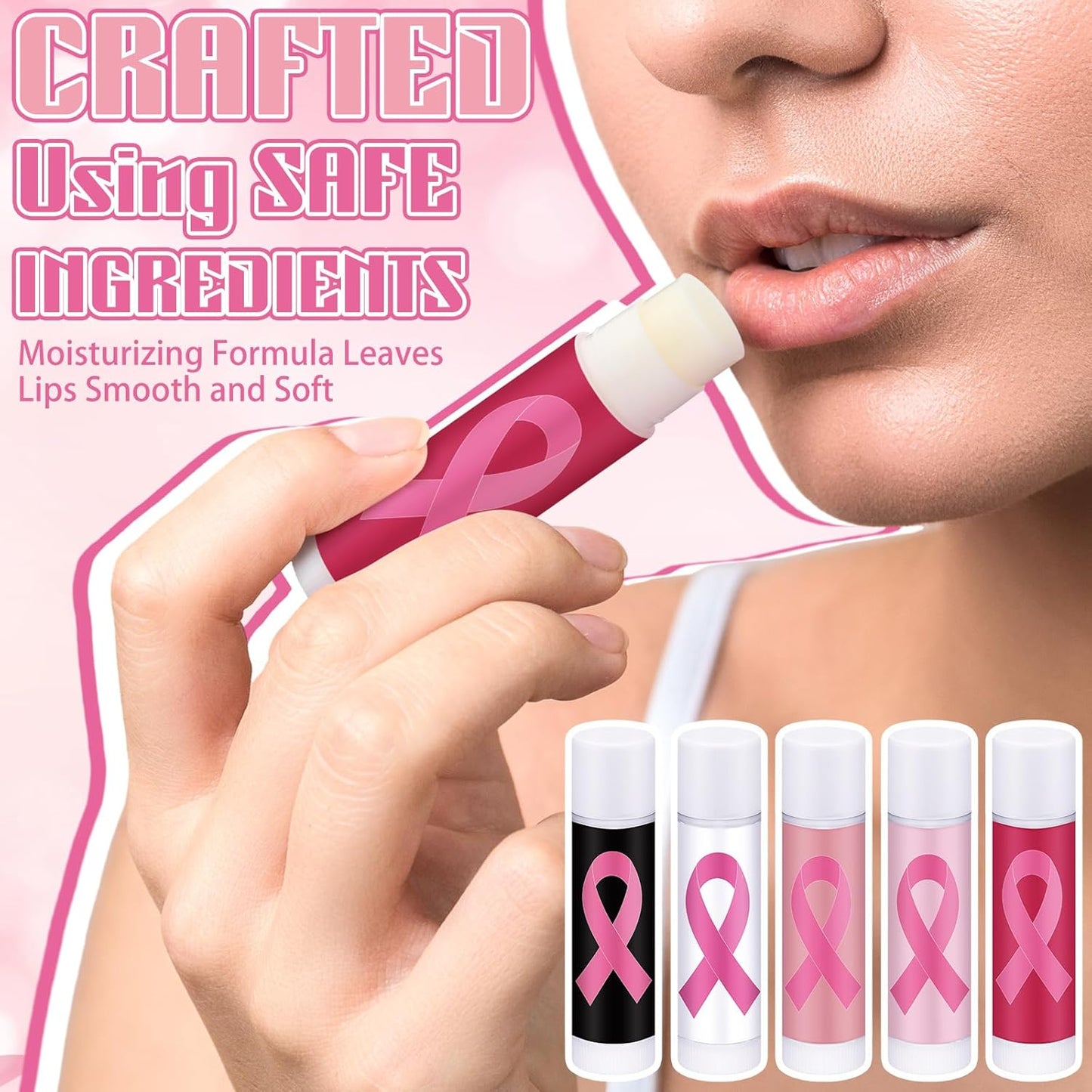 30 Pack Breast Cancer Awareness Accessories Gifts Bulk Lip Balms Favors Pink Ribbon Lip Balms Favors Breast Cancer Awareness Month Support Party Items Decorations for Women Men Survivors